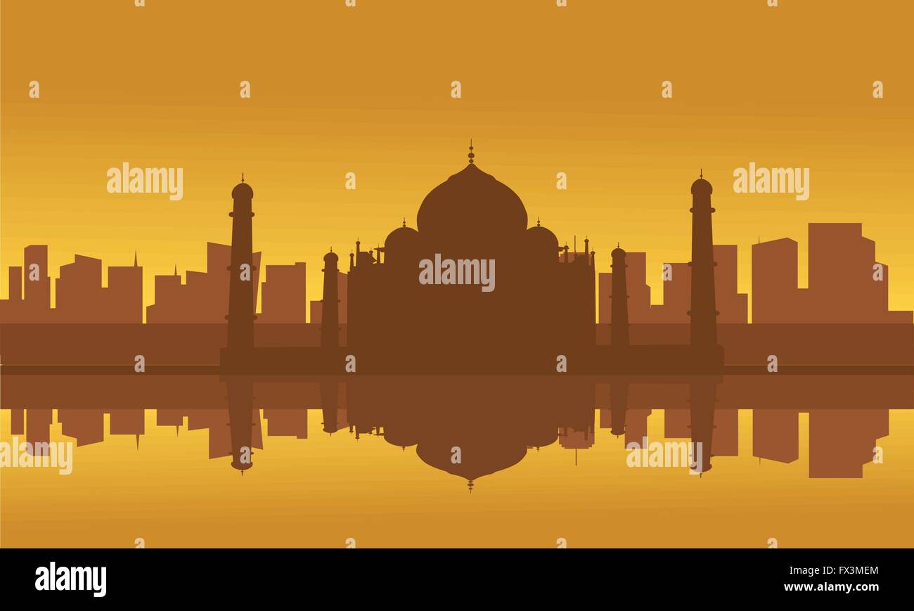 Silhouette of Taj Mahal and city Stock Vector