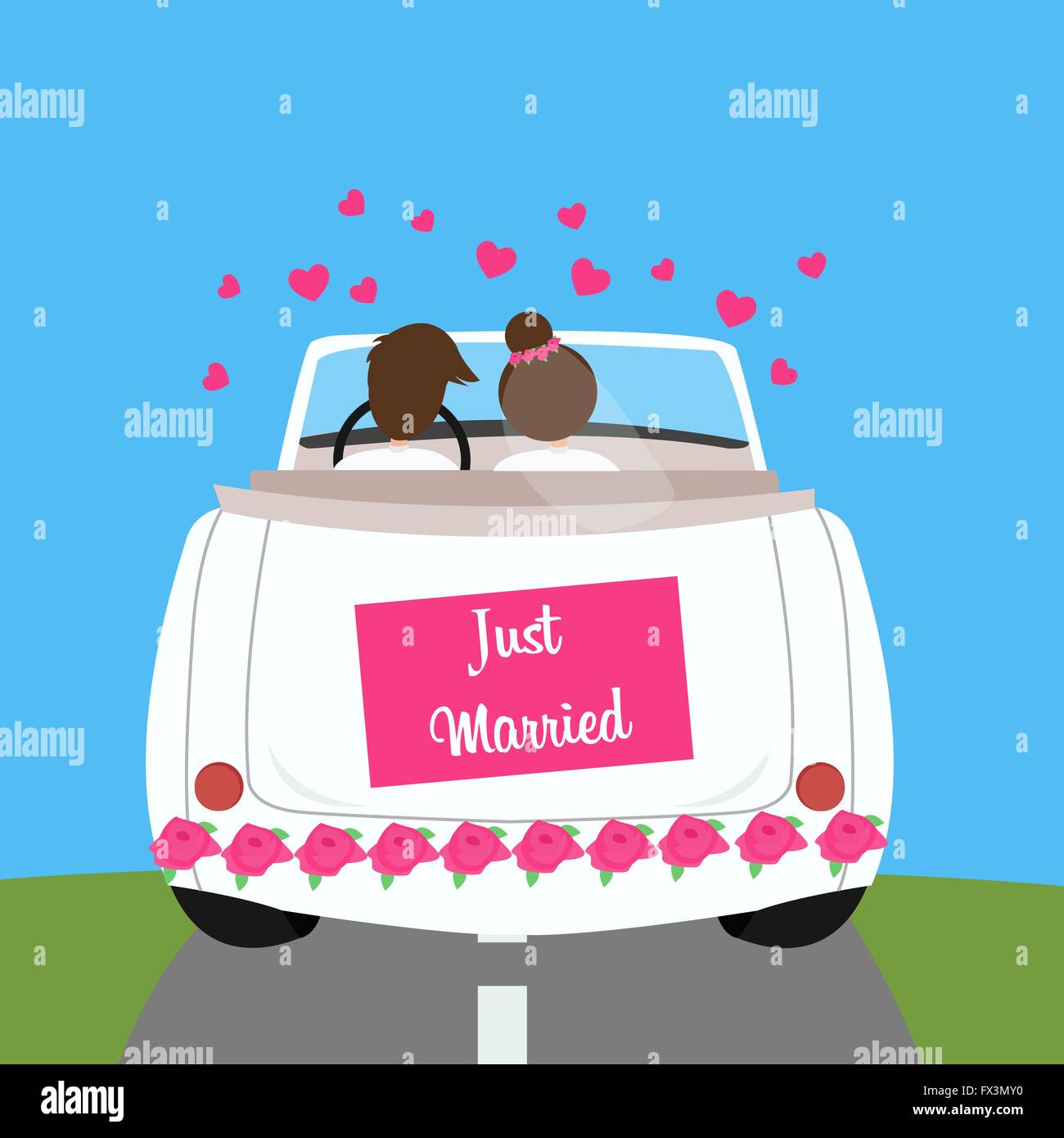 just married wedding car couple honeymoon marriage Stock Vector Image ...