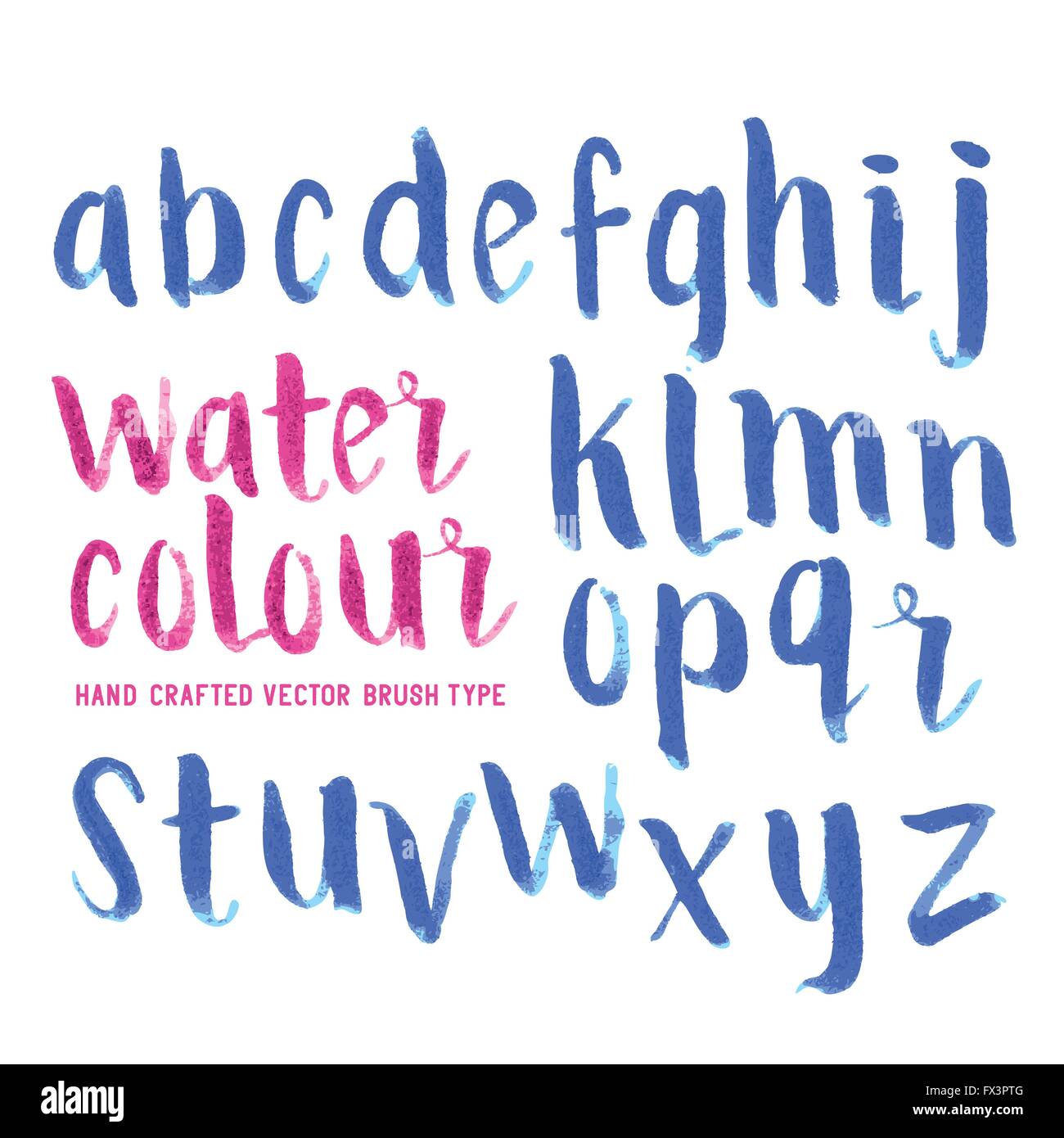 Watercolour Brush Letters. Hand made Alphabet lettering in brushed watercolour. Vector illustration. Stock Vector