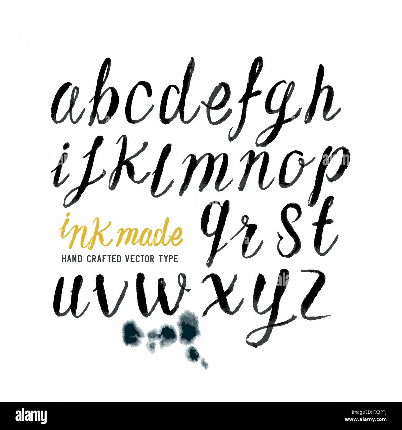 Black Ink Brush Letters. Hand made Alphabet lettering in brushed ink. Vector illustration. Stock Vector