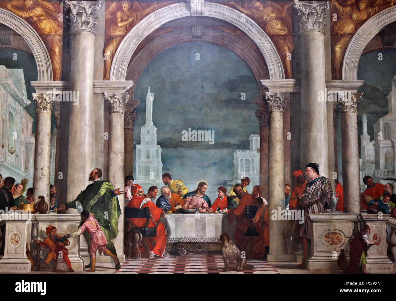 Paolo Veronese's 'Feast in the House of Levi' (part of) in Gallerie dell'Accademia, Venezia (Venice), Italy. Stock Photo