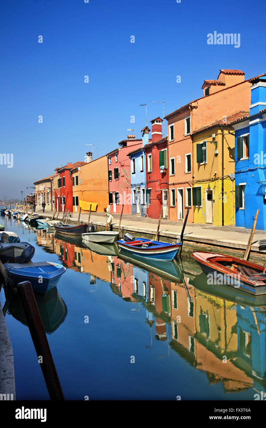 Colorful houses of picturesque  Burano island, Venice, Veneto, Italy. Stock Photo