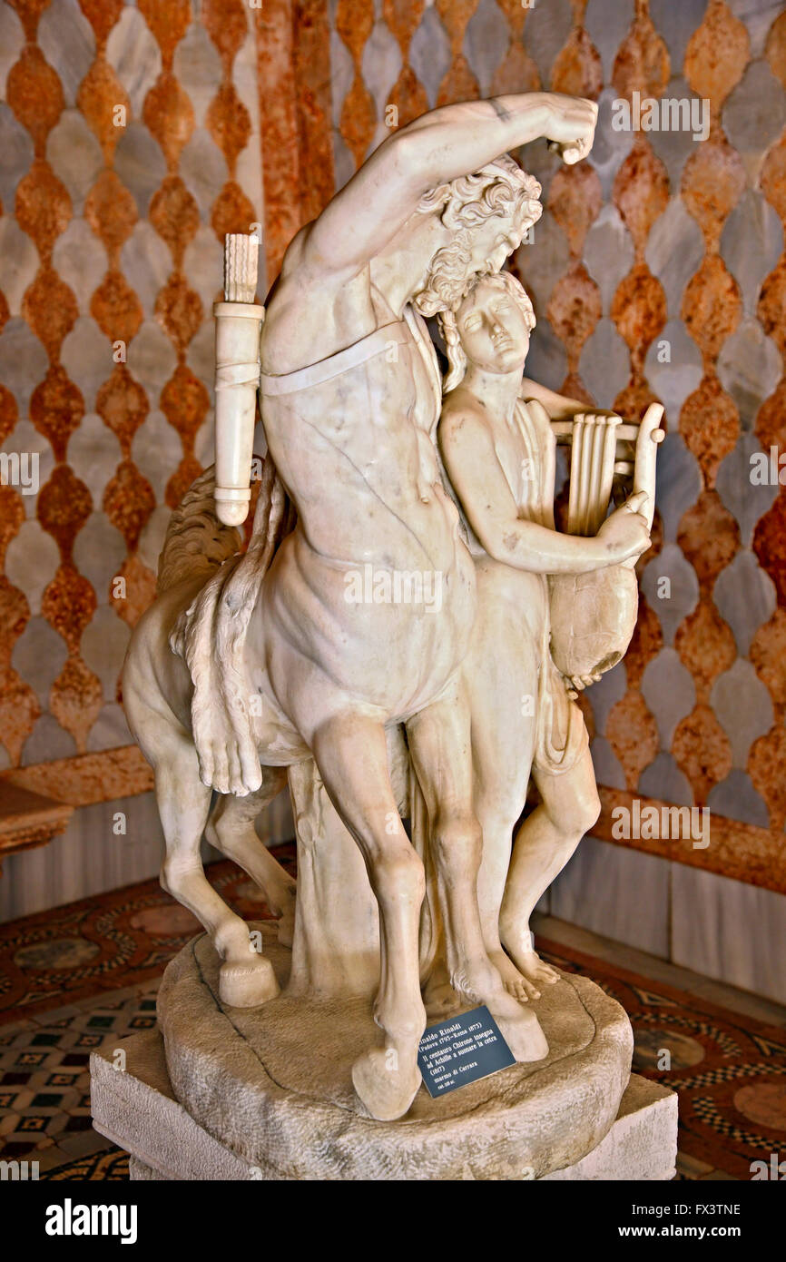 Statue of Centaur Chiron and Achilles on the ground floor of Ca' d' Oro,  Grand Canal, Sestiere di Cannaregio, Venice, Italy. Stock Photo