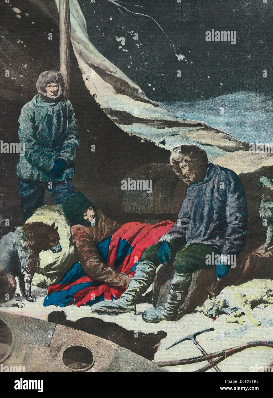 The tragic end of the English explorer Captain Scott in the polar ice  1912 Stock Photo