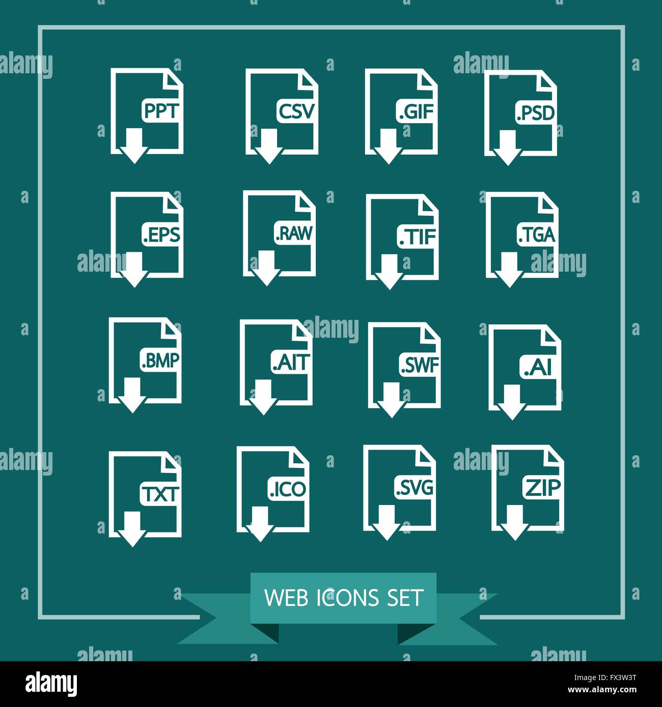 File type icons. Format and extension of documents. Set of pdf, doc, excel,  png, jpg, psd, gif, csv, xls, ppt, html, txt and others. Icons for download  on computer. Graphic templates for