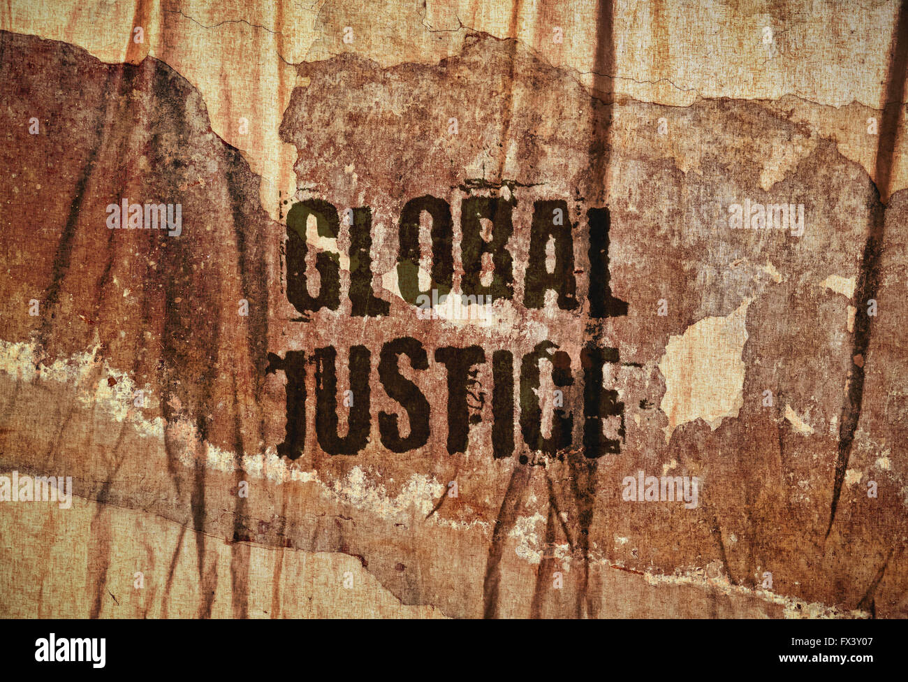 Text Global Justice written on rough textured brown background Stock Photo