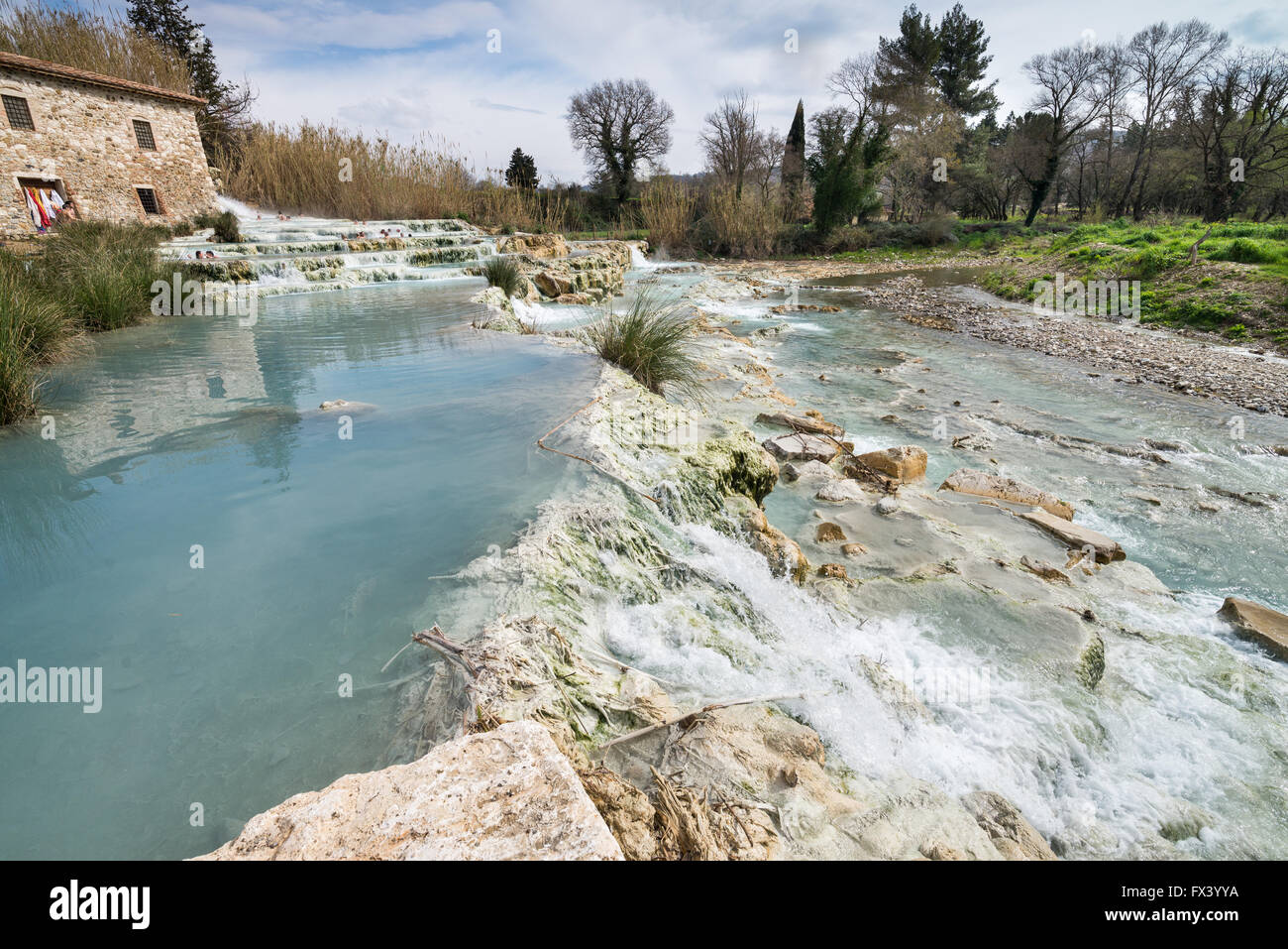 Cascate del Mulino (Mill waterfall) at the spa of Saturnia, Grosetto, Tuscany, Italy, Europe Stock Photo