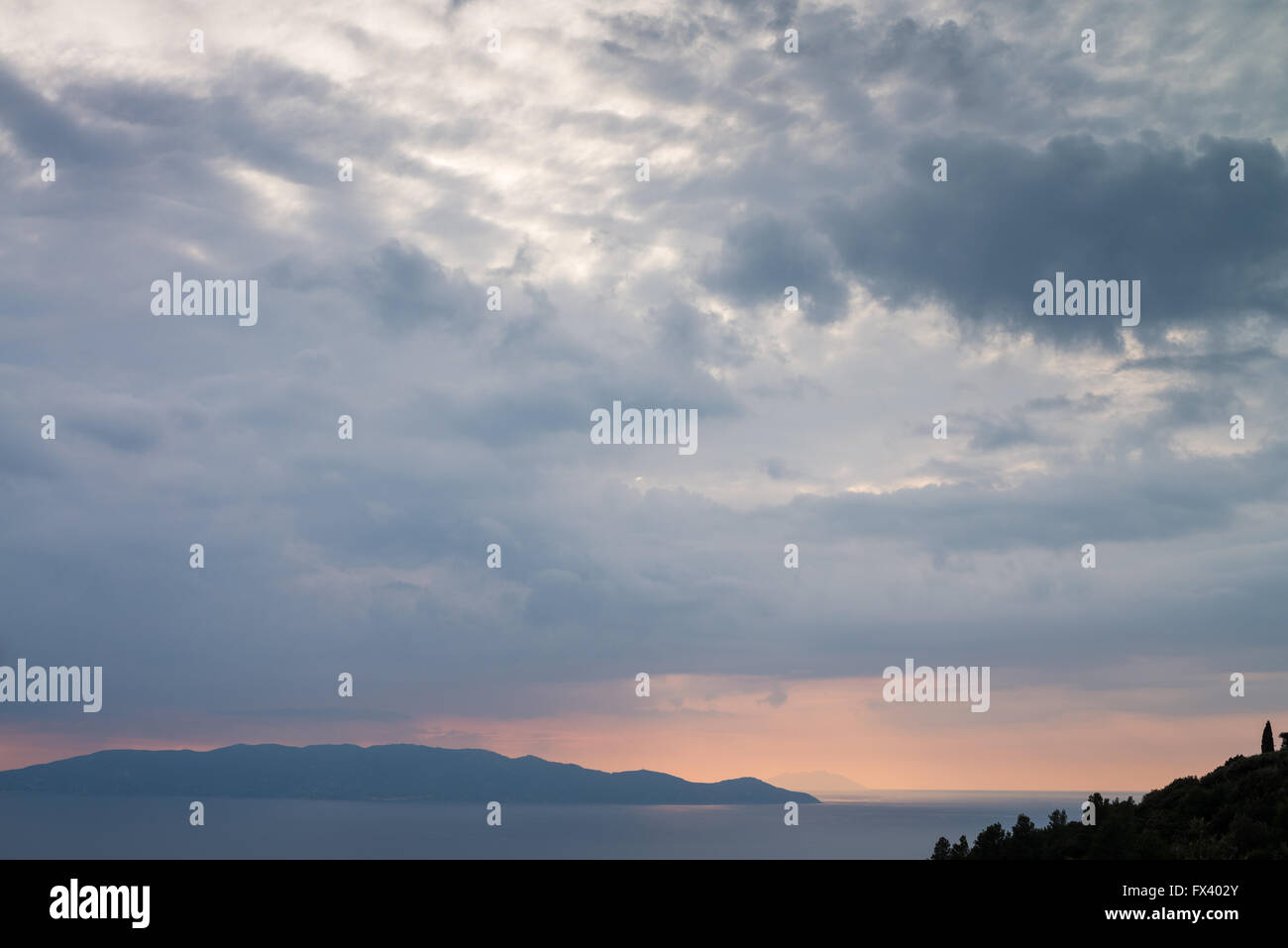 Giglio Island at sunset, view from Argentario island, Tuscany, Italy, Europe Stock Photo