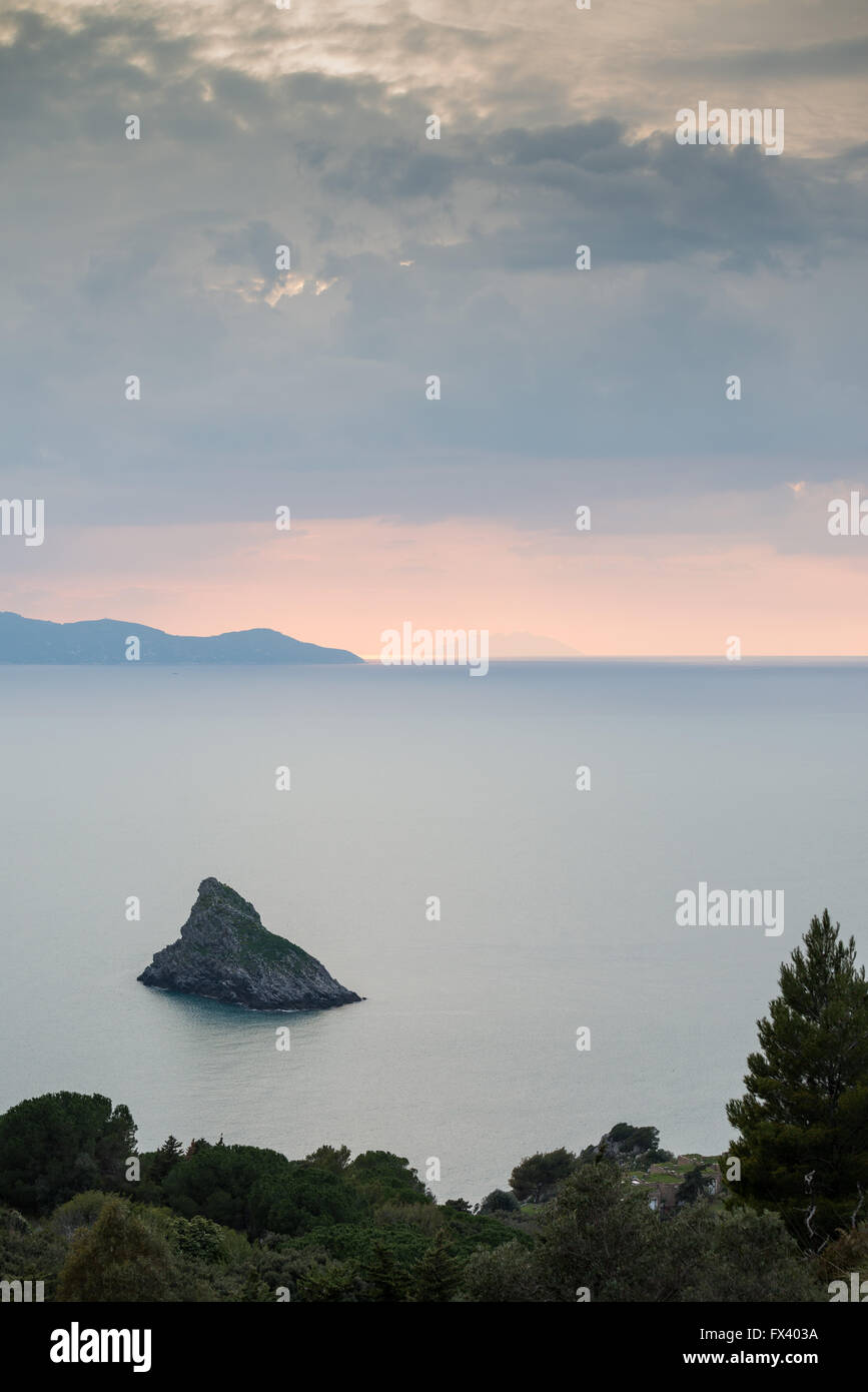 Giglio Island at sunset, view from Argentario island, Tuscany, Italy, Europe Stock Photo