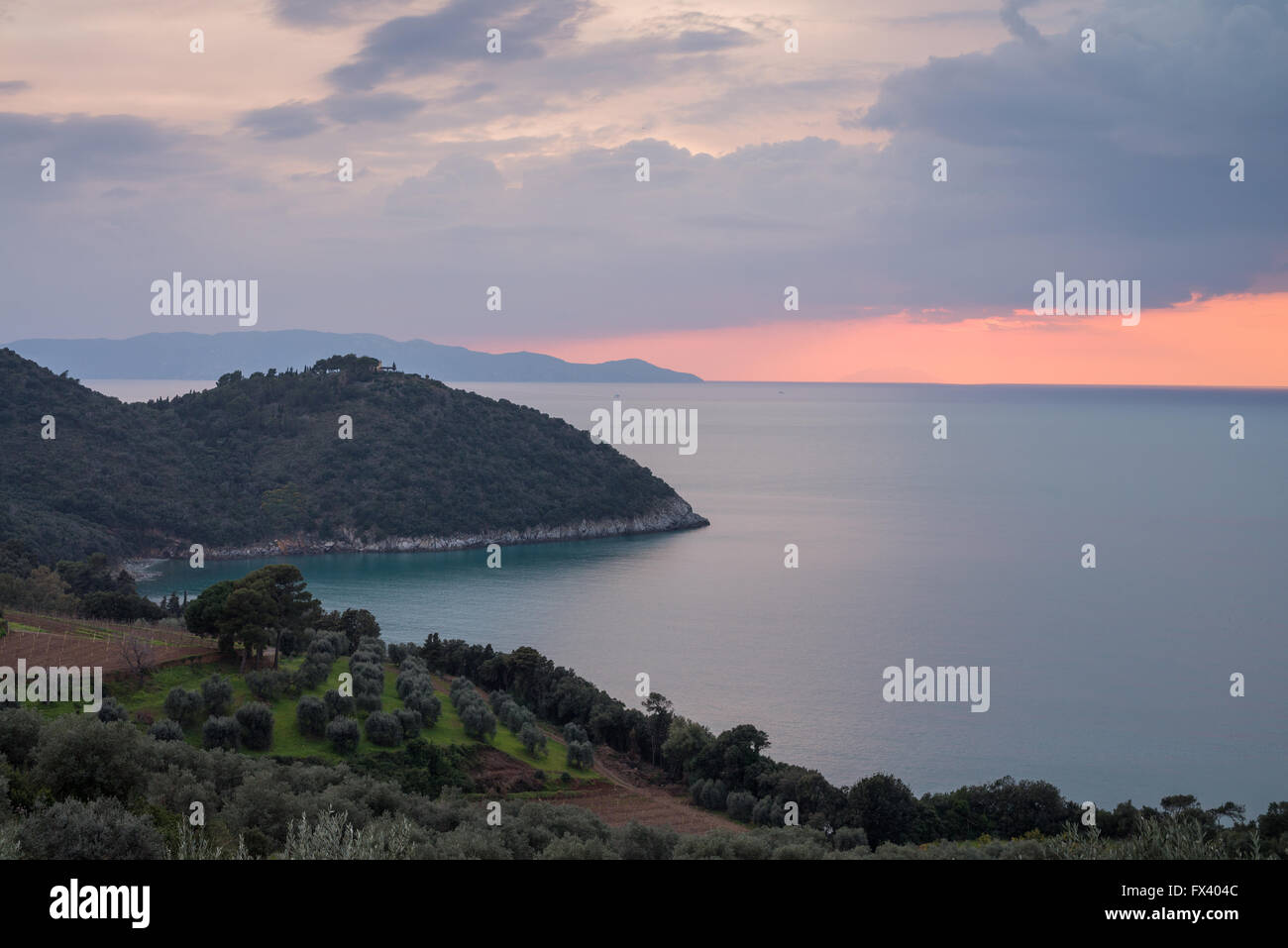 Giglio Island at sunset, view from Argentario island, Tuscany, Italy, Europe Stock Photo