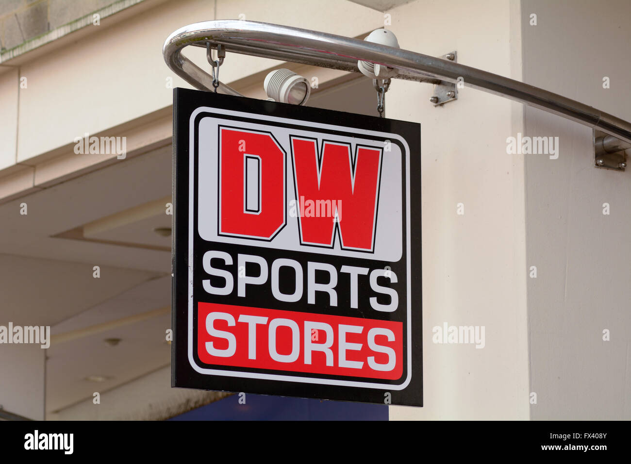 DW Sports Stores sign outside shop Stock Photo