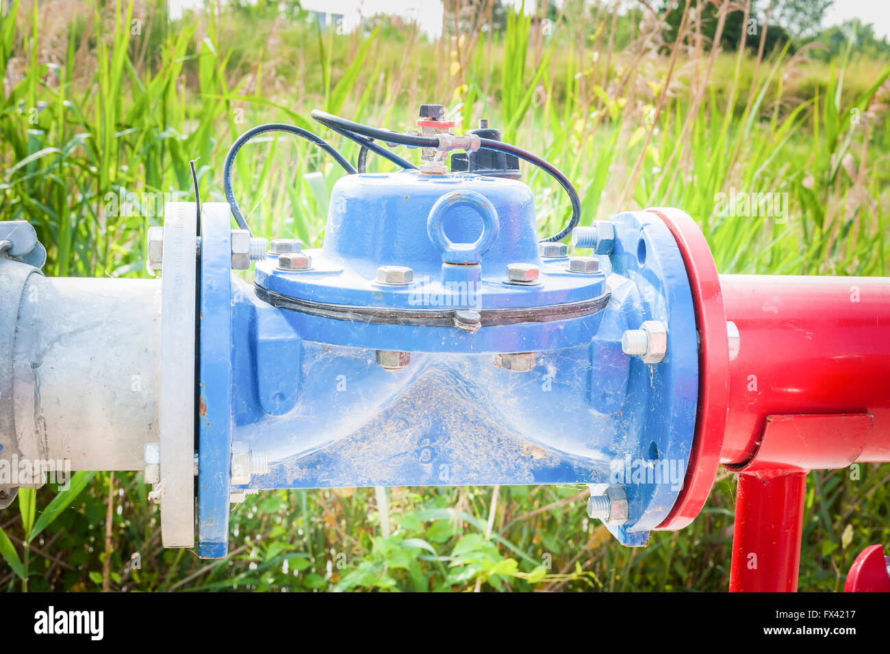 Shut-off valve automatic (no electricity) to the hydraulic system for watering system Stock Photo