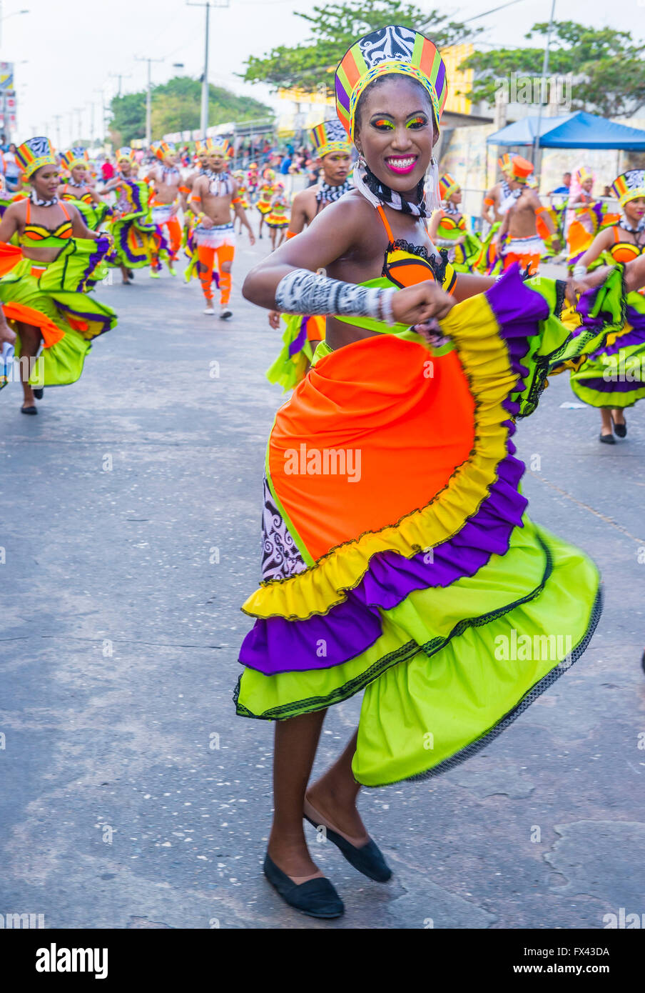 Participants in the Barranquilla Carnival in Barranquilla , Colombia