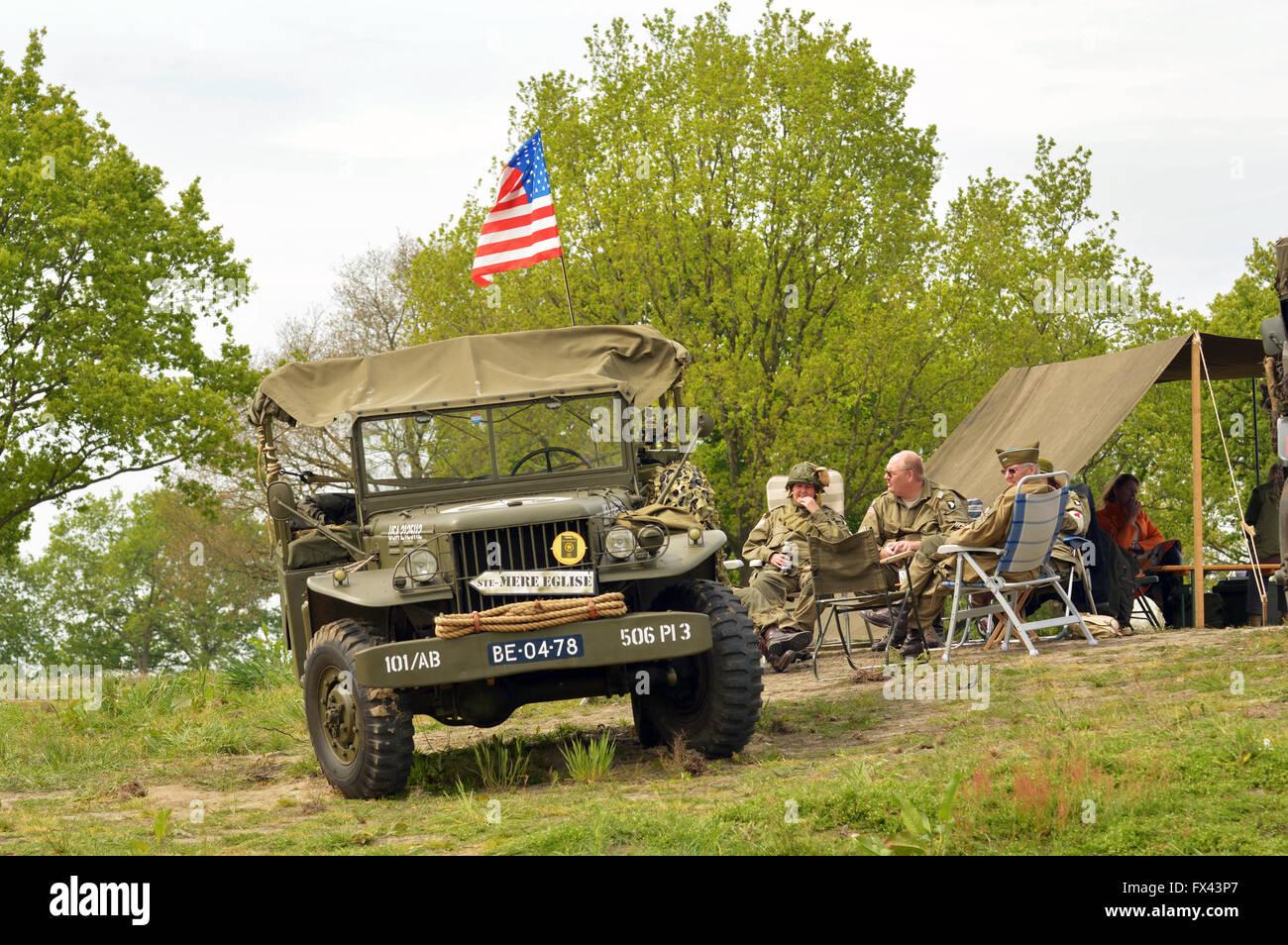 US Army Jeep. Restored Classic historic WWII military vehicle at a military event on Liberation day in The Netherlands. Stock Photo