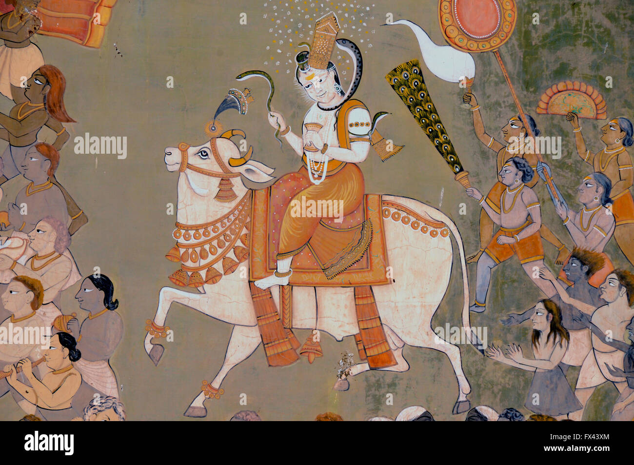 Detail from a wall decorative painting at Meterangarth Fort, Jodhpur, Rajasthan, India. Stock Photo