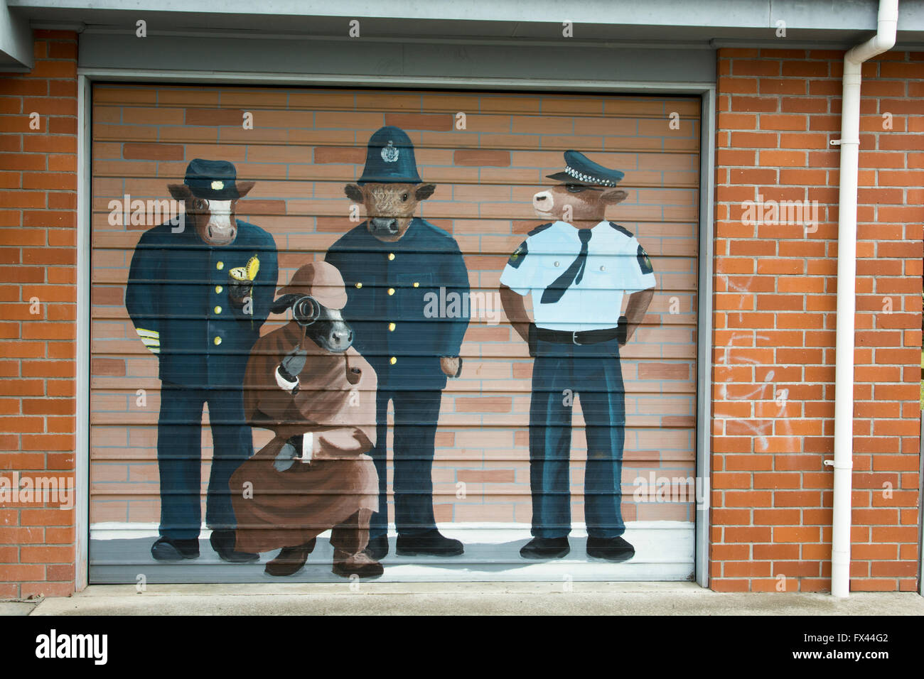 Bulls is a small town with a joking police in southern part of New Zealand's North Island named after its founder James Bull. Stock Photo