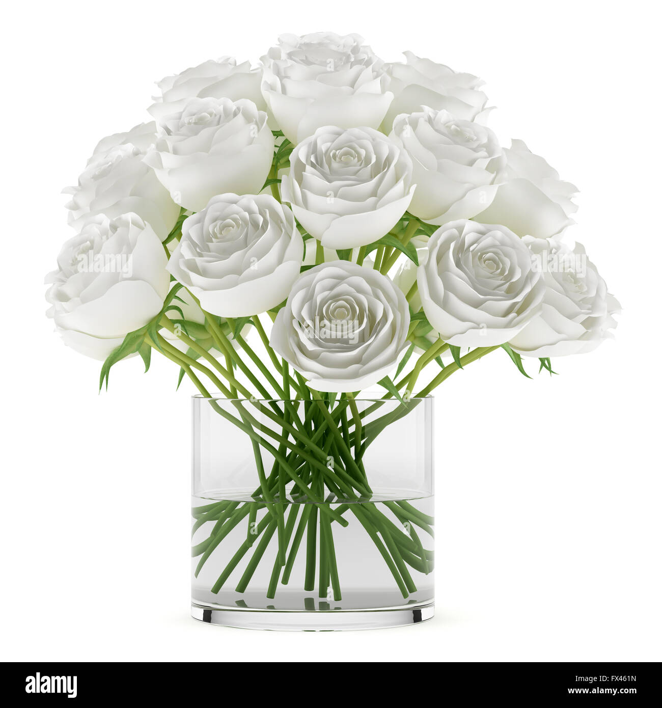 bouquet of roses in glass vase isolated on white background Stock Photo ...