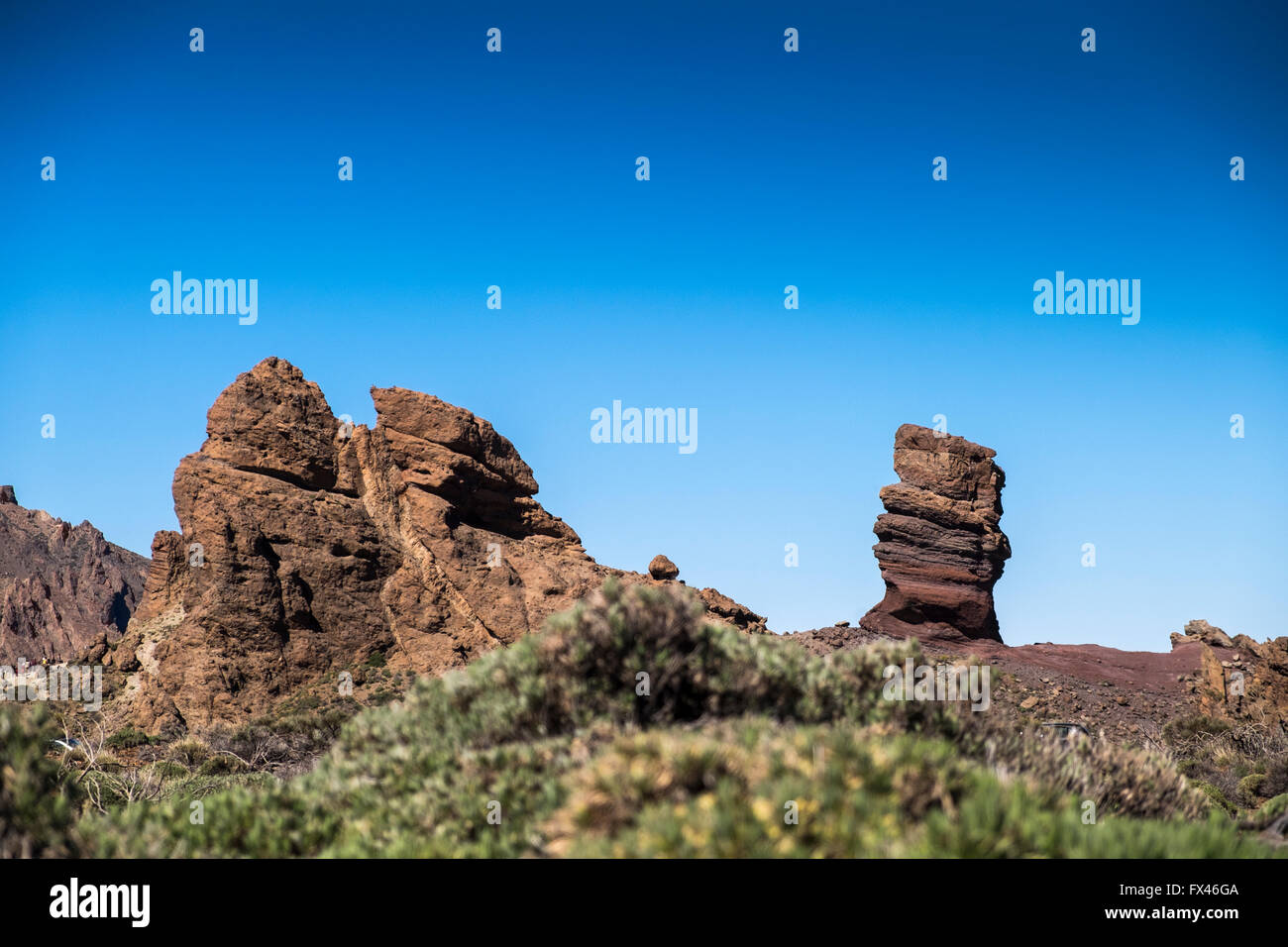 The Roques de Garcia in the Las Canadas del Teide national park on Tenerife, Canary Islands, Spain. Stock Photo