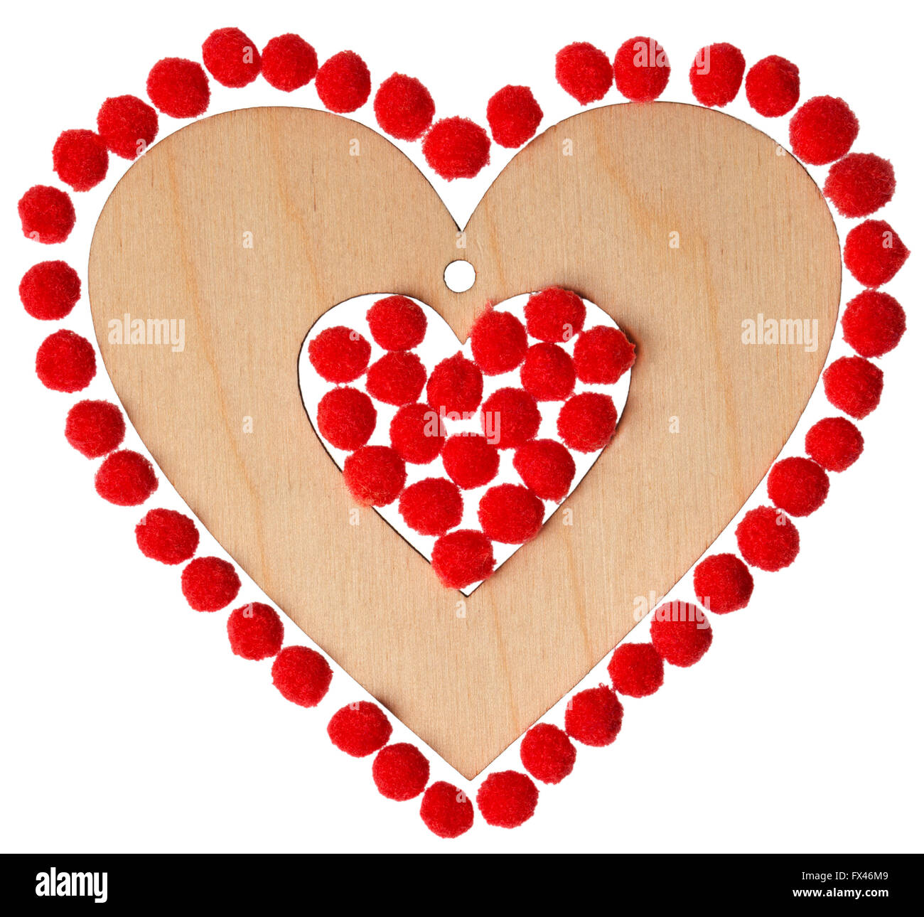 Wooden heart with red balloons isolated Stock Photo