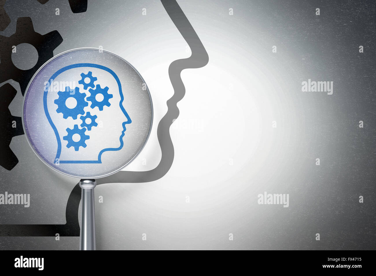 Advertising concept: Head With Gears with optical glass on digital ...