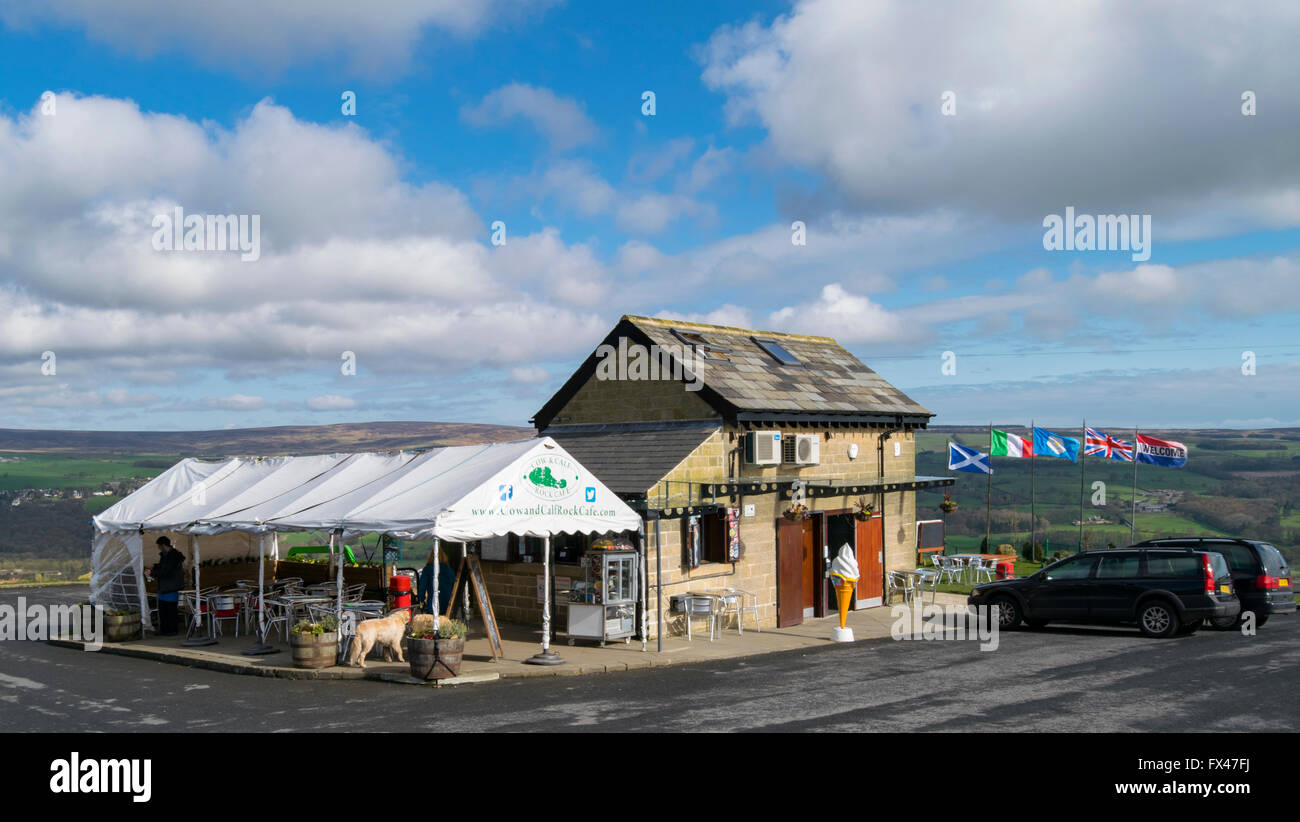 The Cow and Calf Rock Cafe and car park at Ilkley Moor, West Yorkshire, UK. Stock Photo