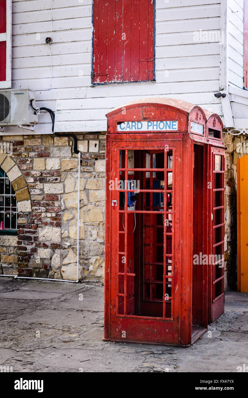 Red Telephone Boxes, Redcliffe Quay, St. John's Antigua Stock Photo