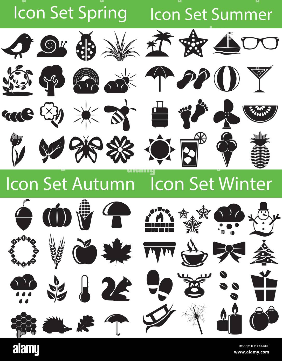 Icon Set Four Seasons  with 64 icons for the creative use in graphic design Stock Vector