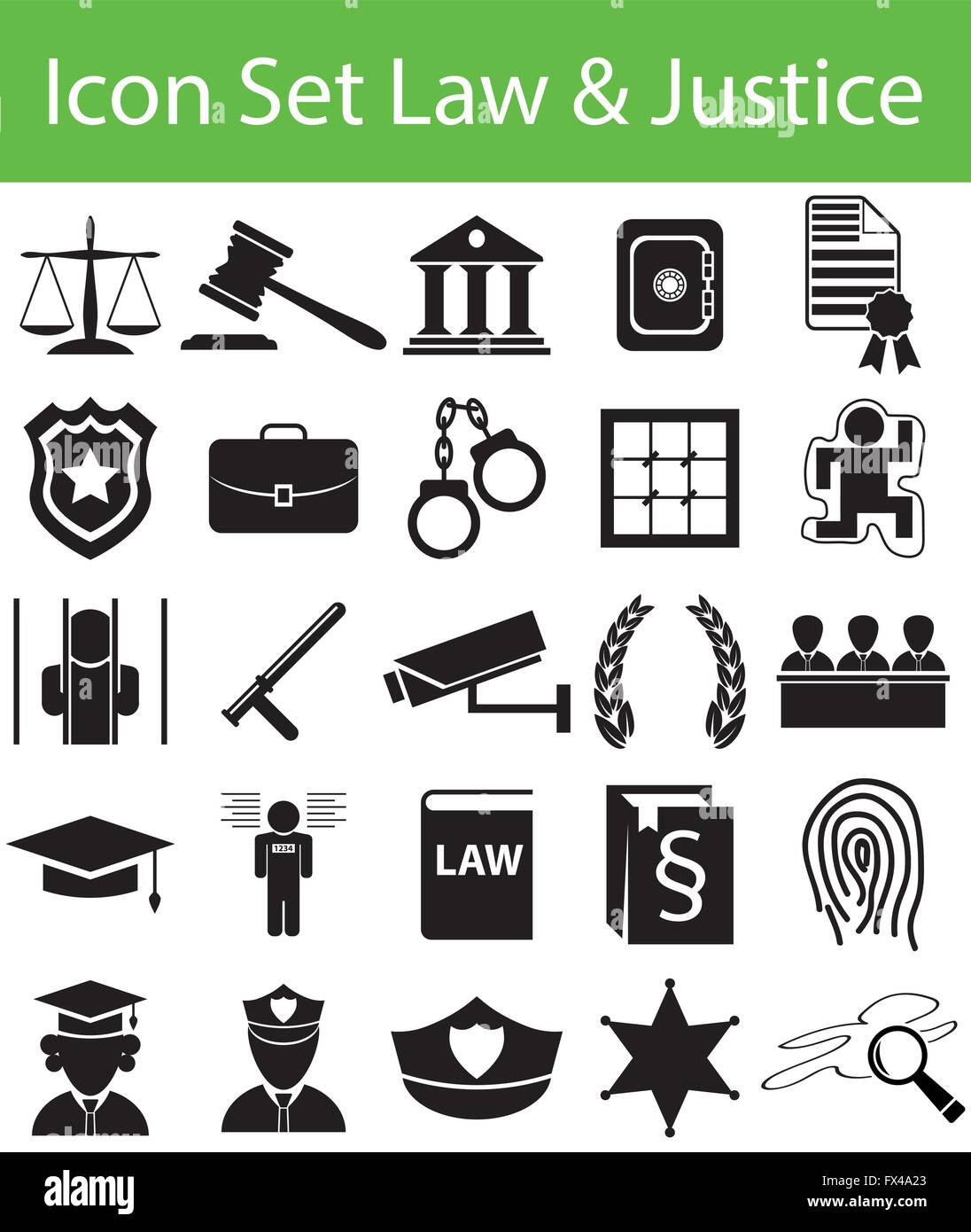 Icon Set Law and Justice with 25 icons for the creative use in graphic design Stock Vector