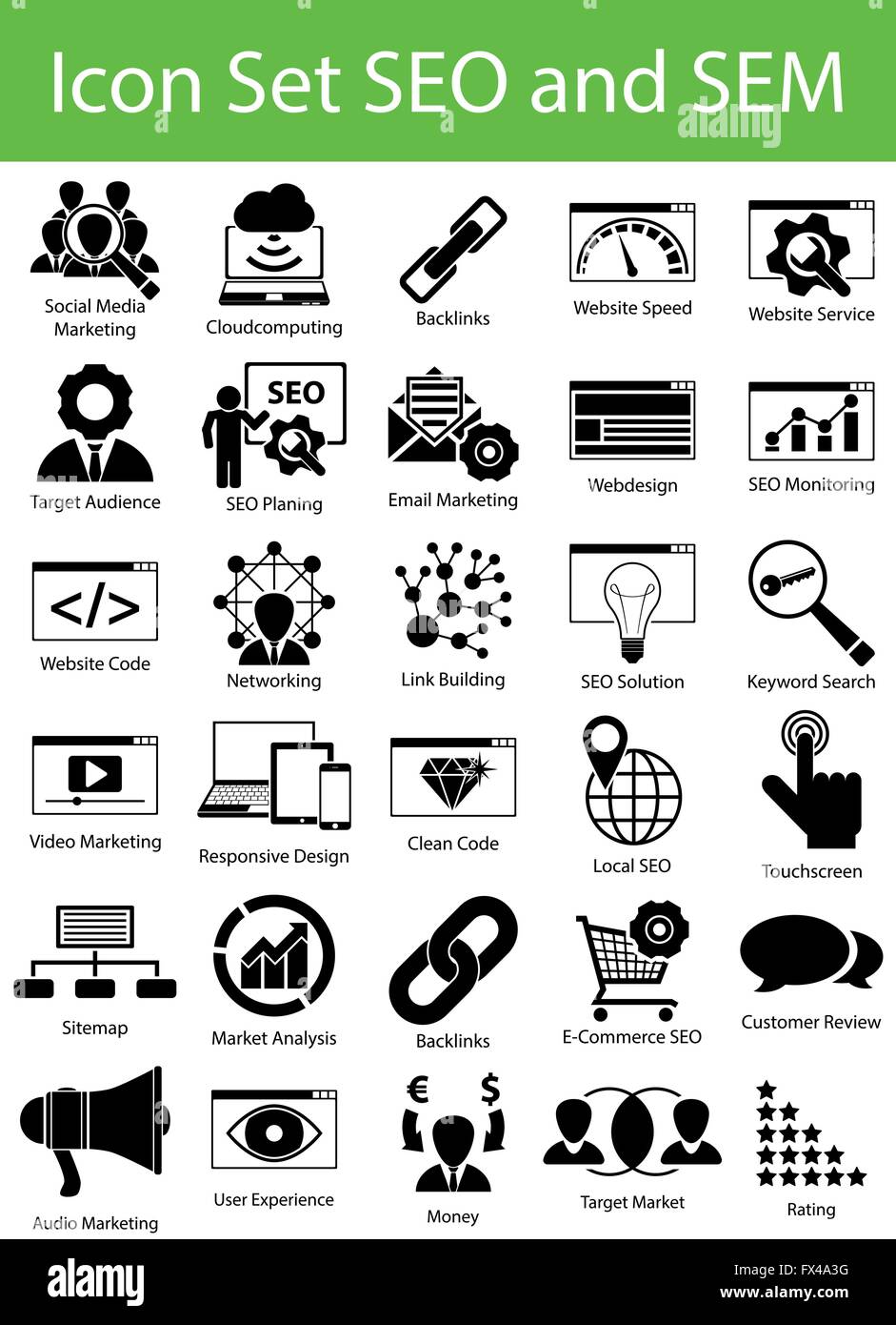 Icon Set SEO and SEM with 30 icons for the creative use in graphic design Stock Vector