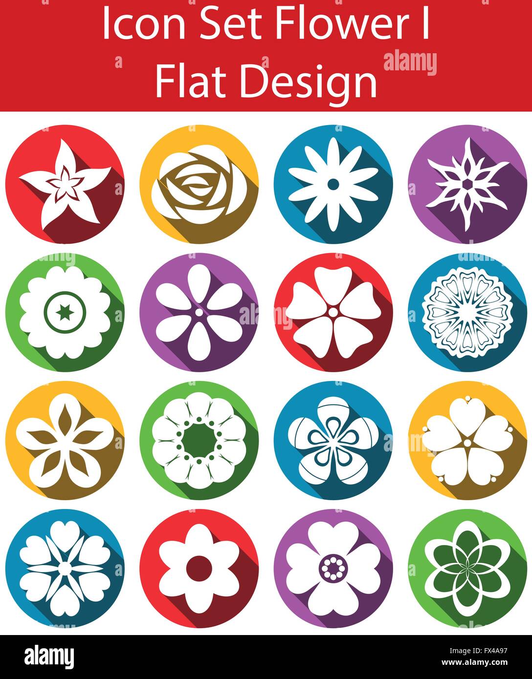 Flat Design Icon Set Flowers I with 16 icons for the creative use in web an graphic design Stock Vector