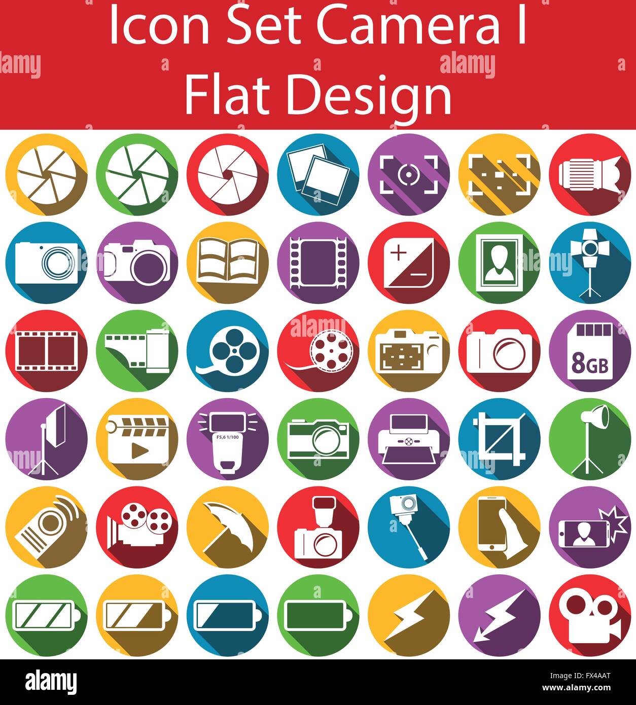 Flat Design Icon Set Camera I with 42 icons for the creative use in web an graphic design Stock Vector