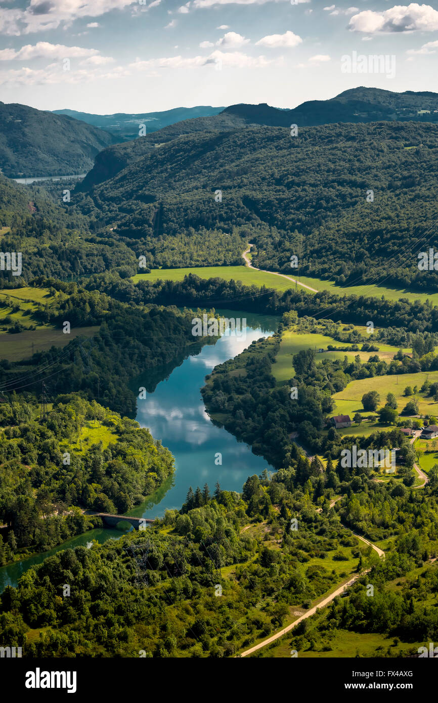 Aerial view, river L'Ain Vouglans Vouglans Vouglans Lake, Reservoir, Cernon, France, Franche-Comte, France, Europe, Aerial view, Stock Photo