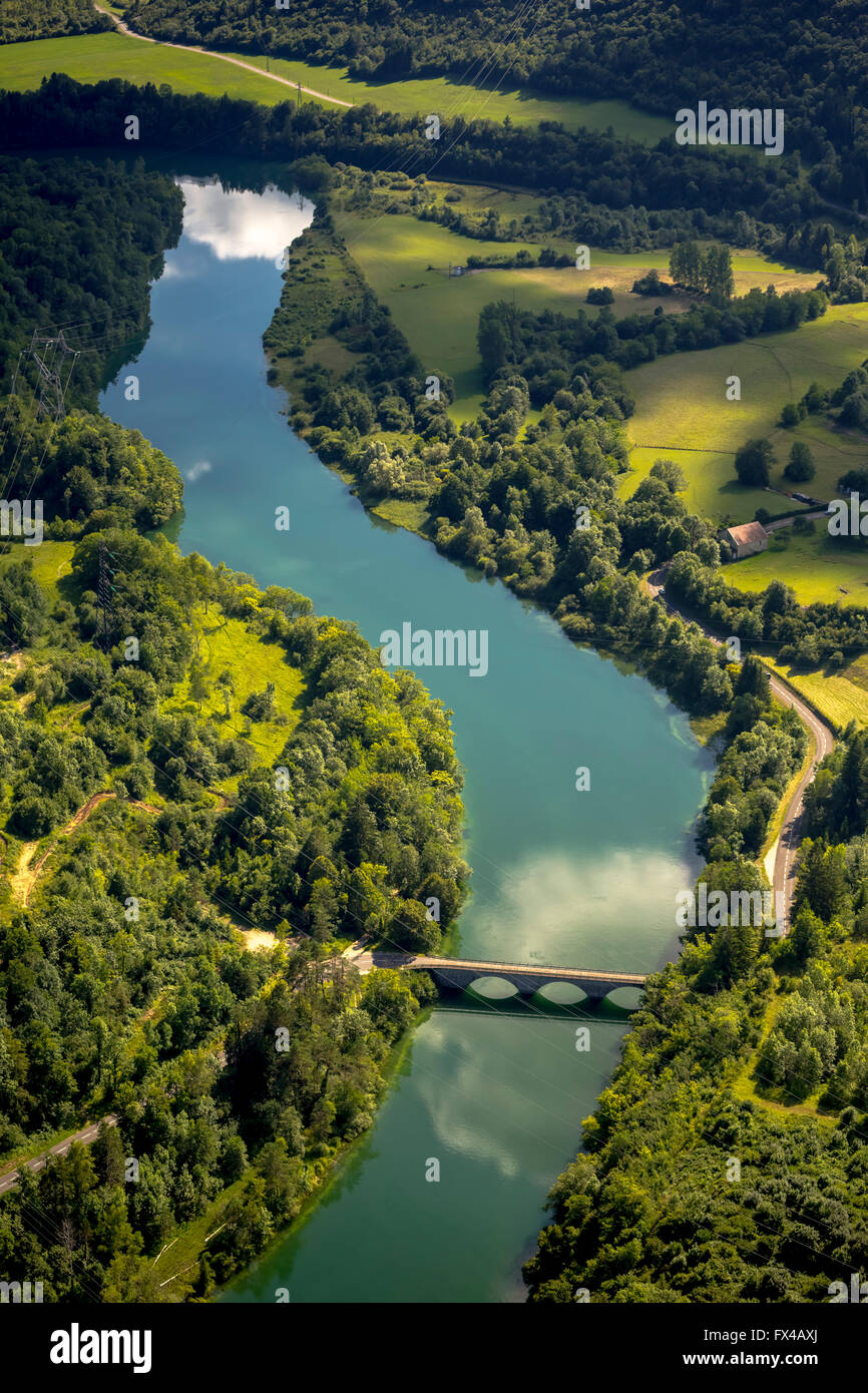 Aerial view, river L'Ain Vouglans Vouglans Vouglans Lake, Reservoir, Cernon, France, Franche-Comte, France, Europe, Aerial view, Stock Photo
