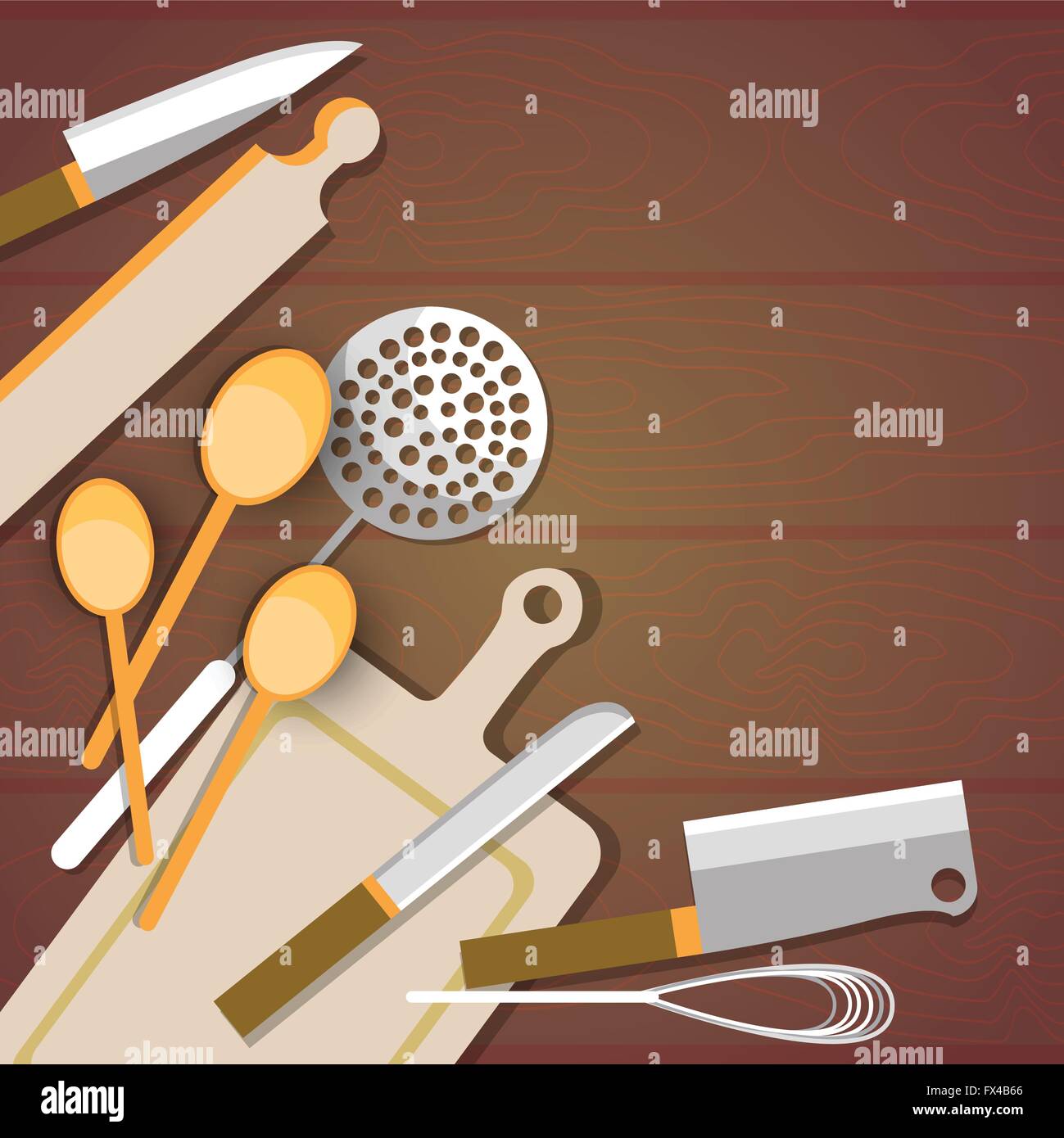 Cooking Utensils Kitchen Table Wooden Texture With Copy Space Stock ...