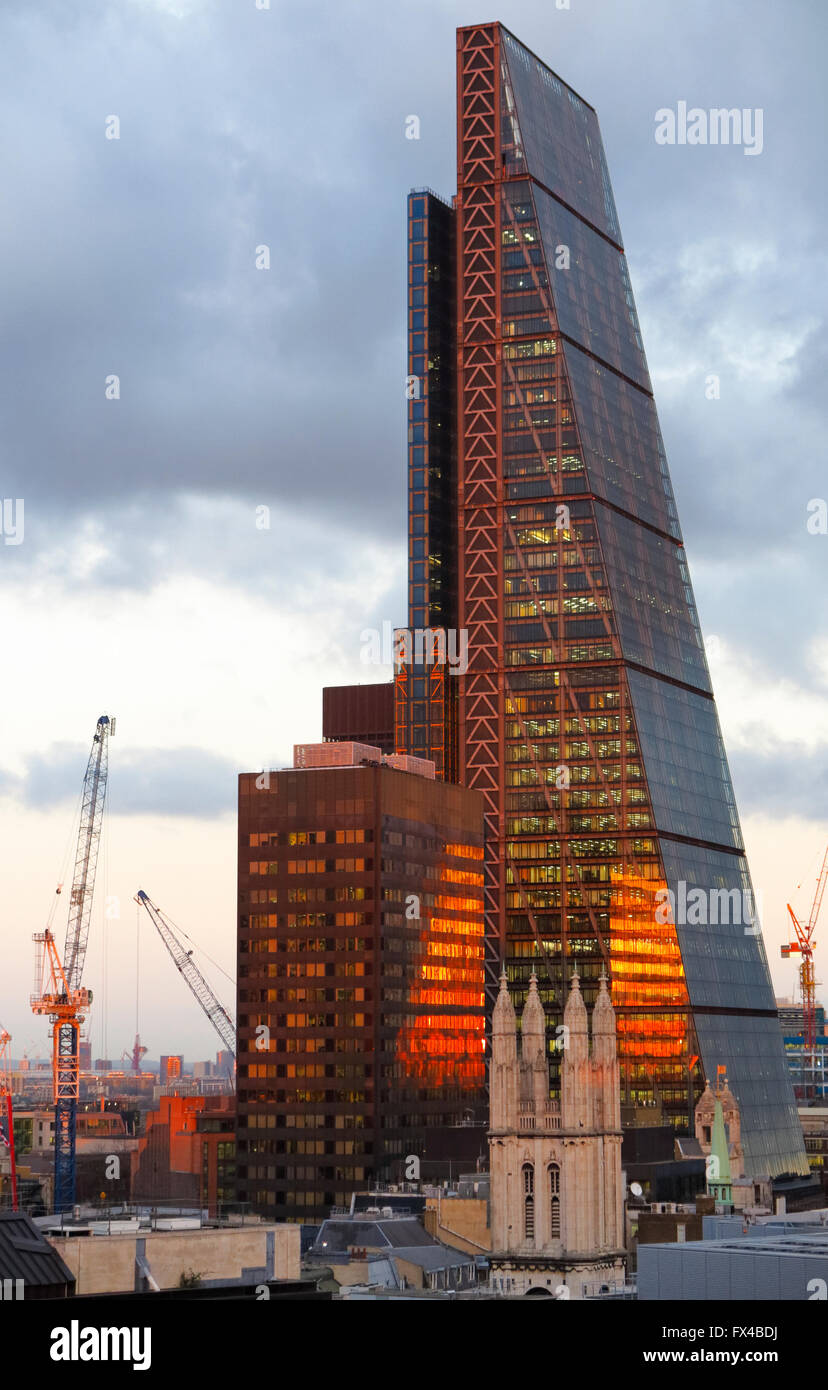 View of the Leadenhall Building (or Cheesegrater) 122 Leadenhall Street London EC3 in the evening reflecting the setting sun Stock Photo