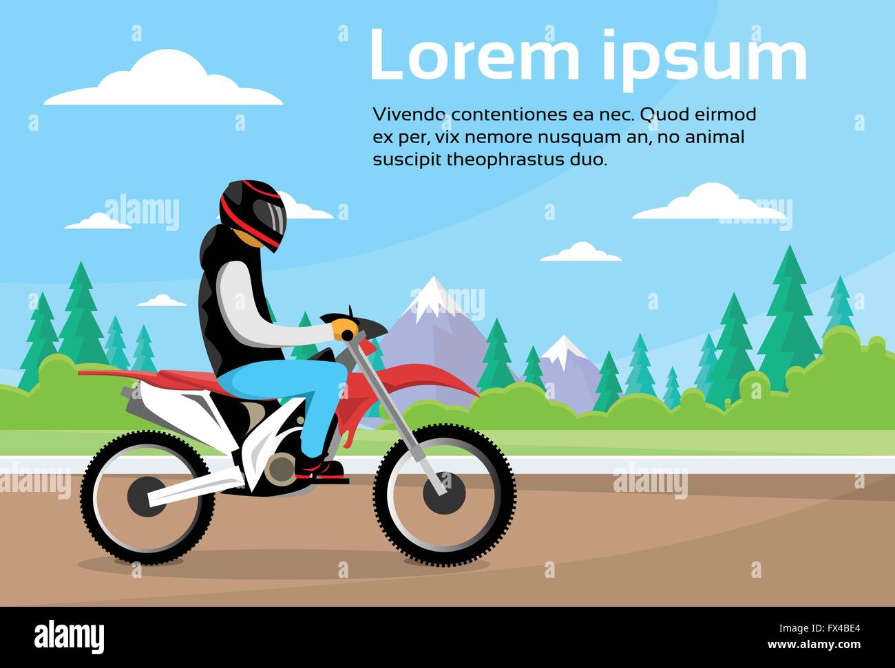 Man Ride Off Road Motor Bike, Sport Motocycle Over Nature Mountain ...