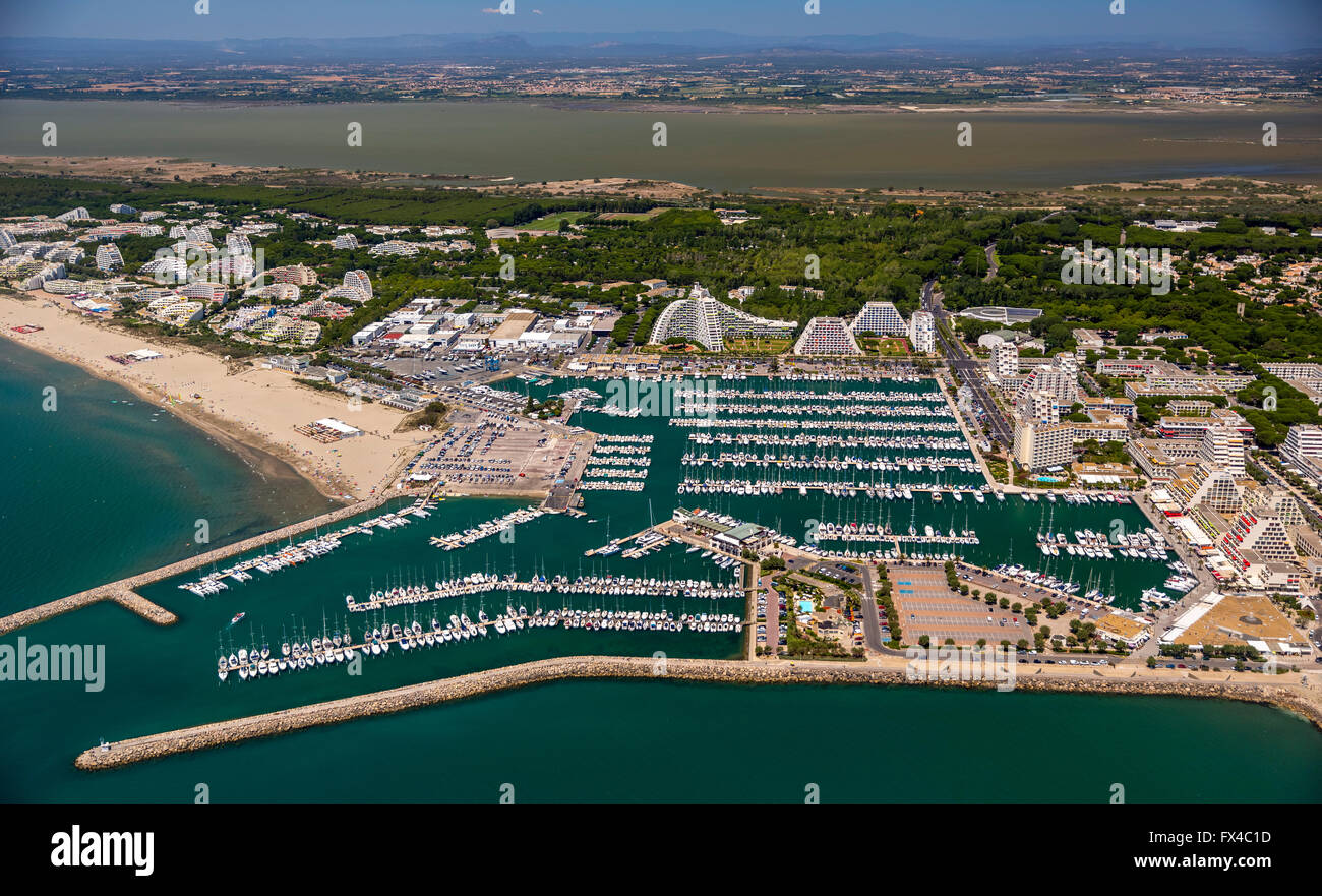 Aerial view, Marina, marina of LaGrandeMotte, Mediterranean coast