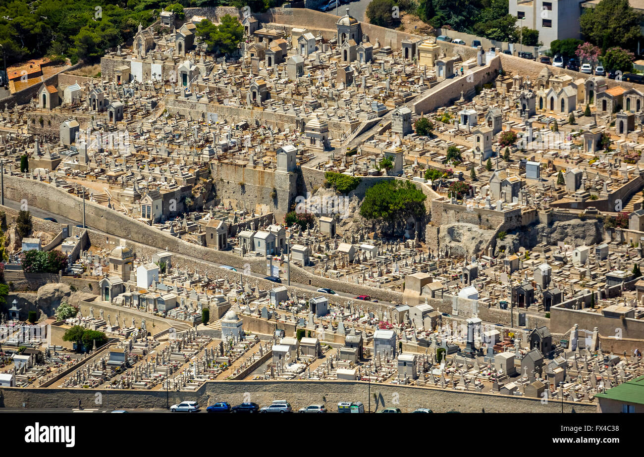 Aerial view, Cemetery Sete, Cimetiere marin, Sète, France, Languedoc-Roussillon, France, Europe, the Mediterranean Sea, aerial Stock Photo