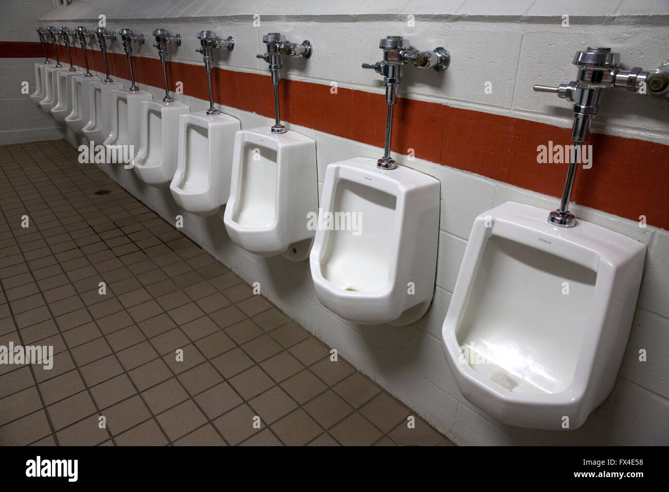 Public restroom urinals Stock Photo