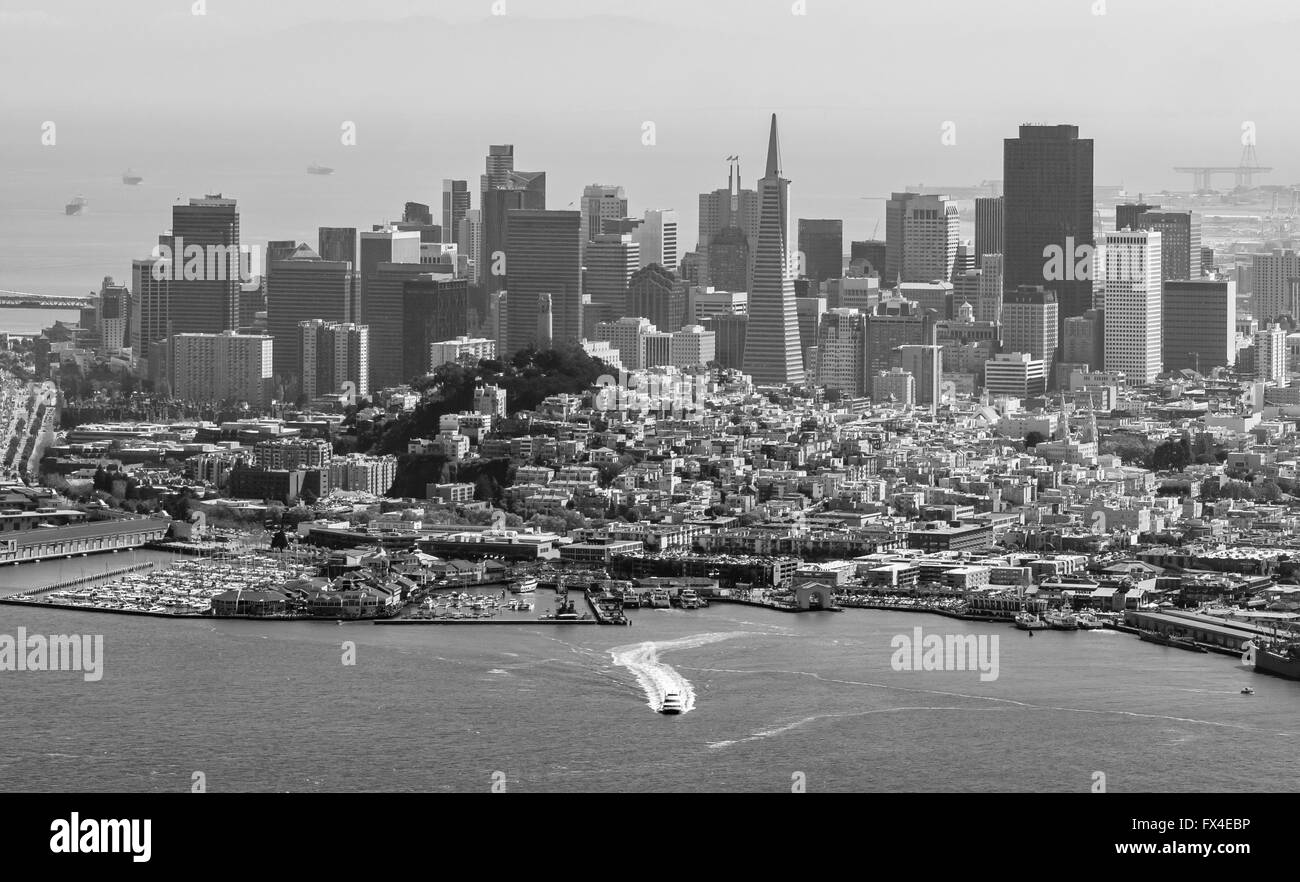 Aerial view, looking over the Bay of San Francisco, San Francisco Bay ...
