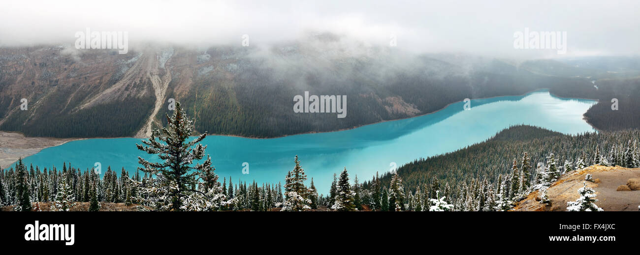Peyto Lake panorama in winter with snow in Banff National Park, Canada ...