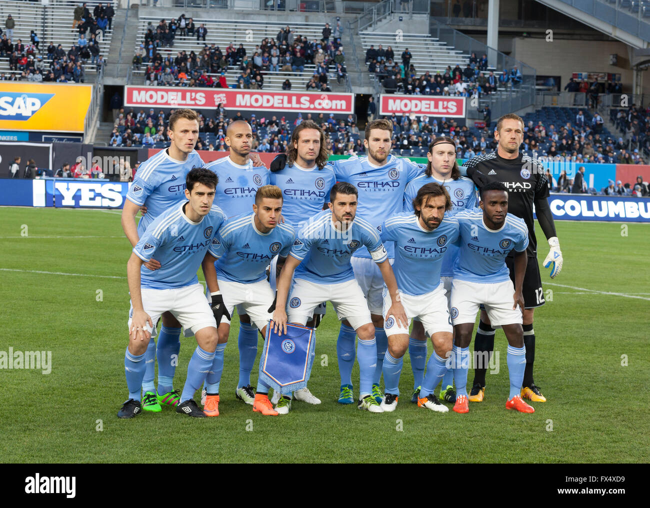 New York, NY USA - April 10, 2016: Opening ceremony NYC FC team poses ...