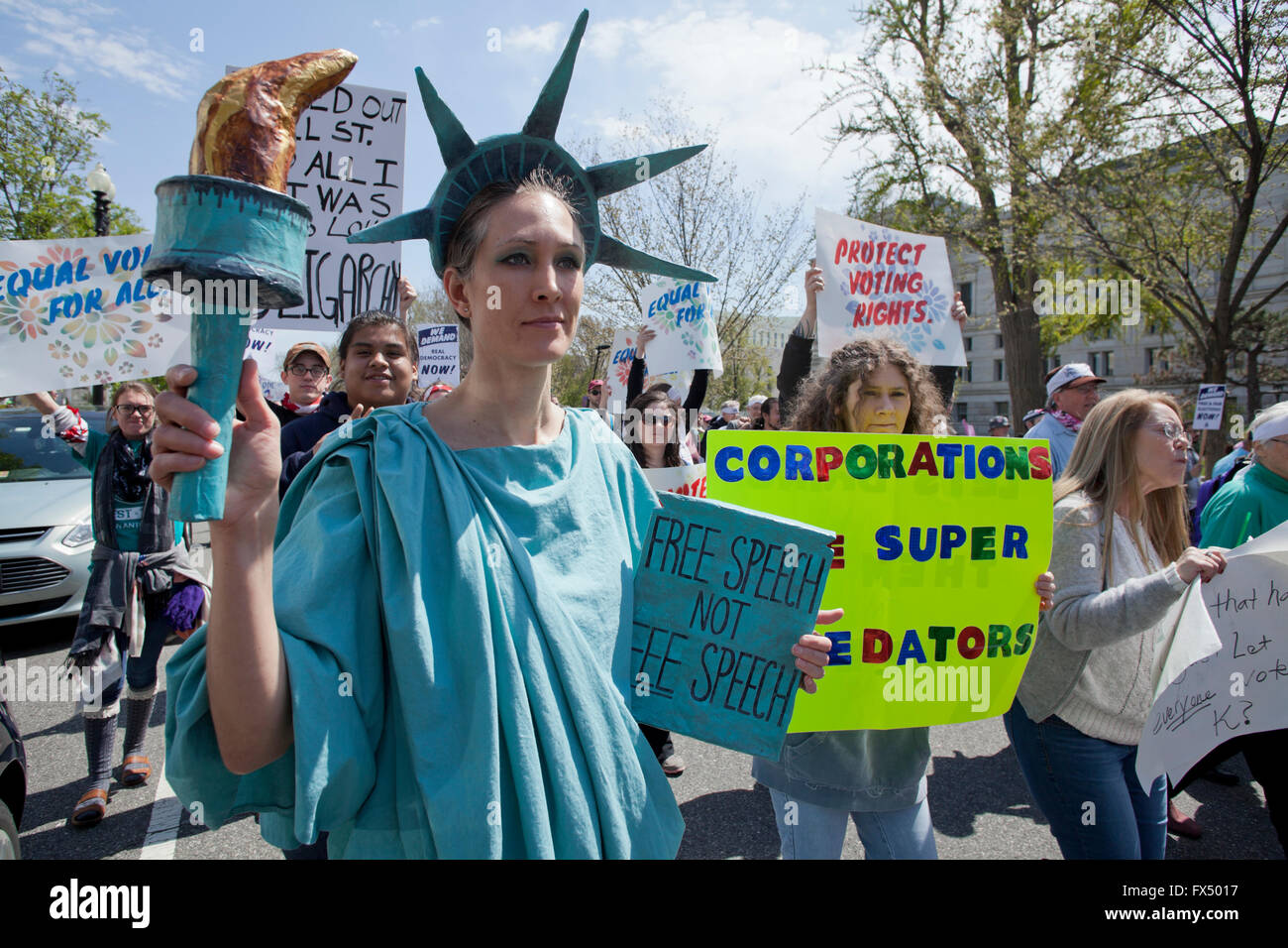 Washington, DC, USA. 11th April, 2016. Thousands of Democracy Spring activists from across the country protest and march to the Capitol building.  The protesters demanded fairer elections, politics free from corporate influence, the expansion and protection of voting rights, and the assurance of equal voice in government by all Americans. Credit:  B Christopher/Alamy Live News Stock Photo