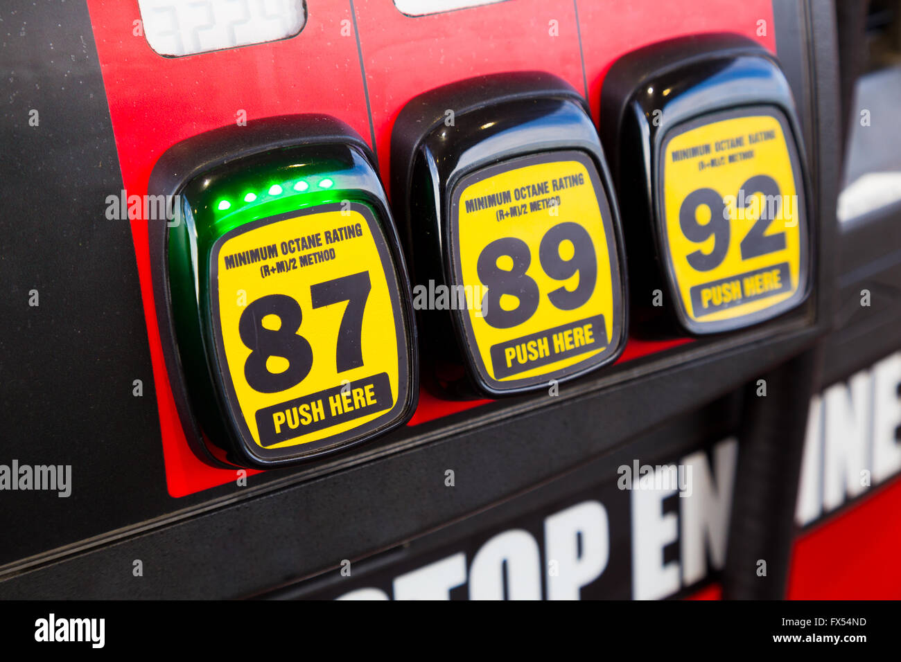 At a gas station multiple options are available for the type of gas to