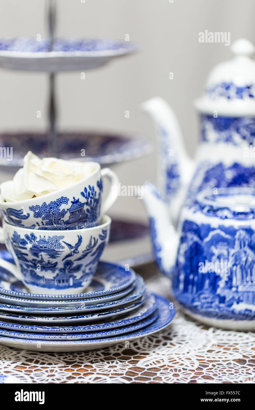 blue and white porcelain tea set