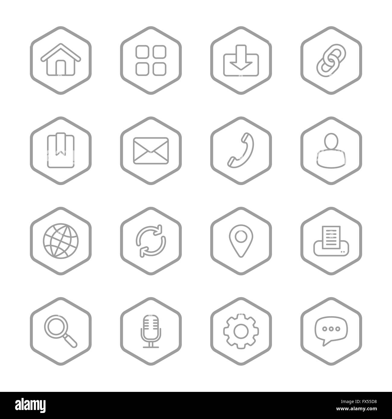 [EPS10] gray line web icon set with hexagon frame for web, UI ...