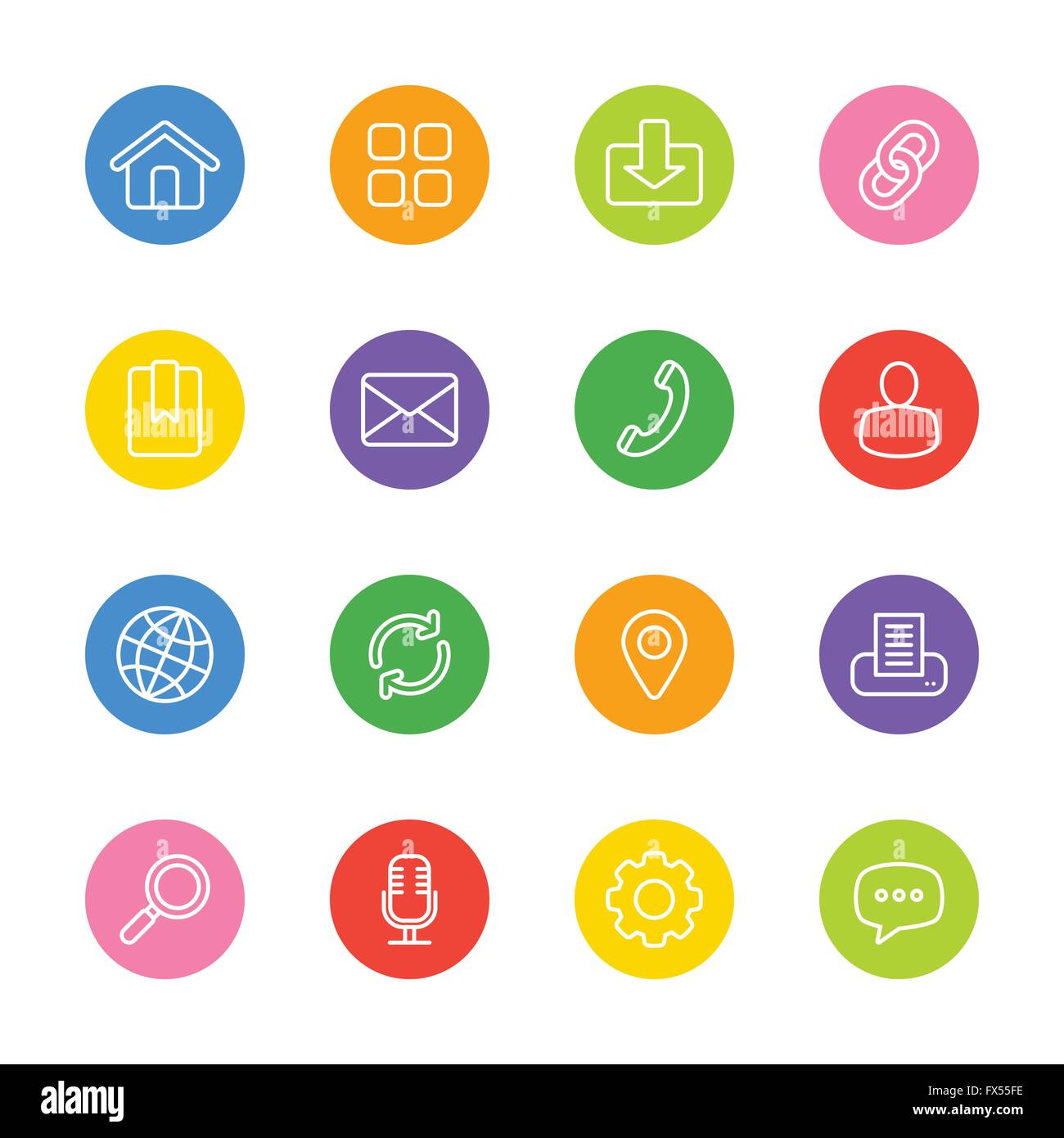 [EPS10] white line web icon set on colorful circle for web, UI ...