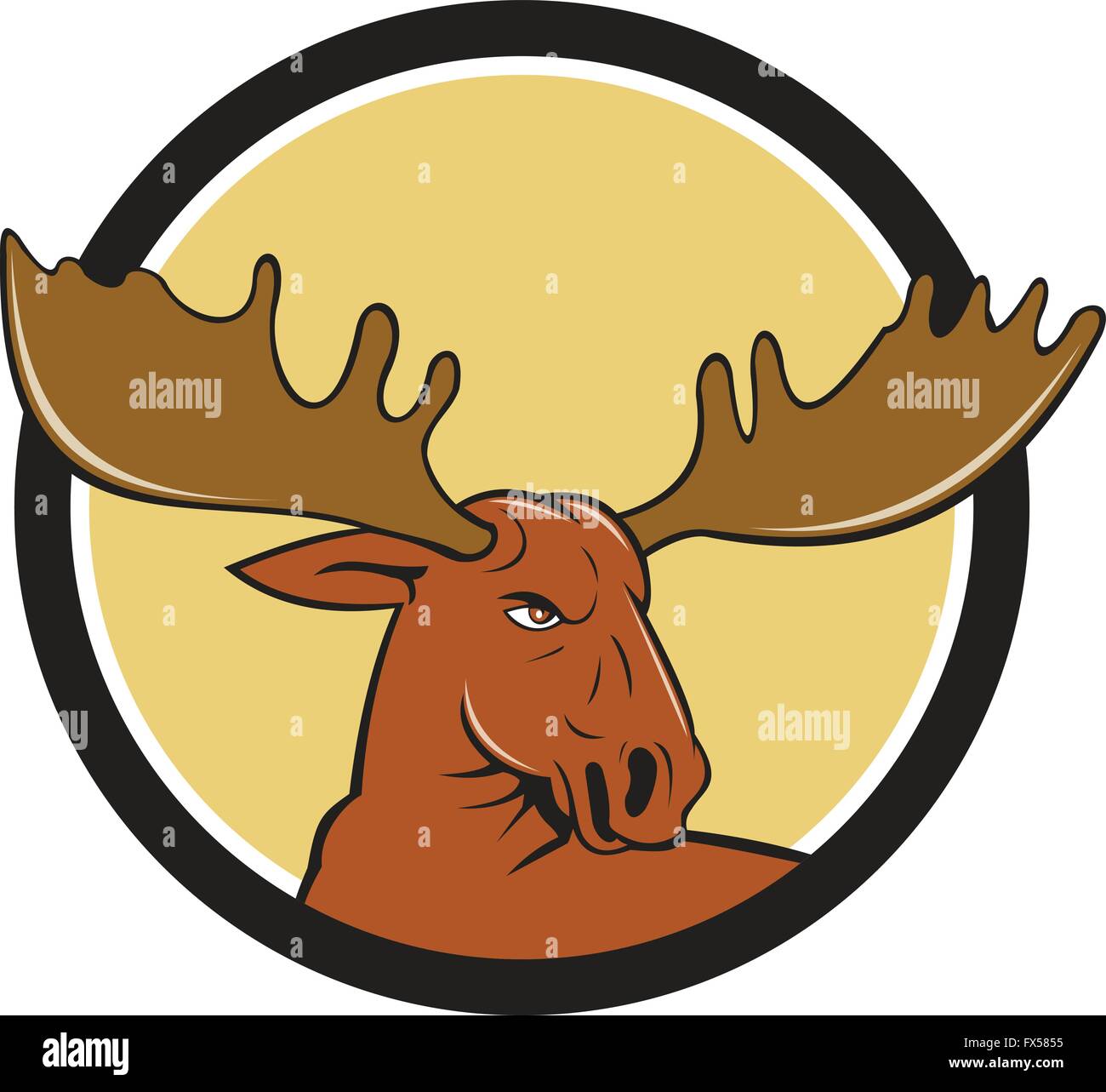 Illustration of a moose head looking to the side set inside circle on ...