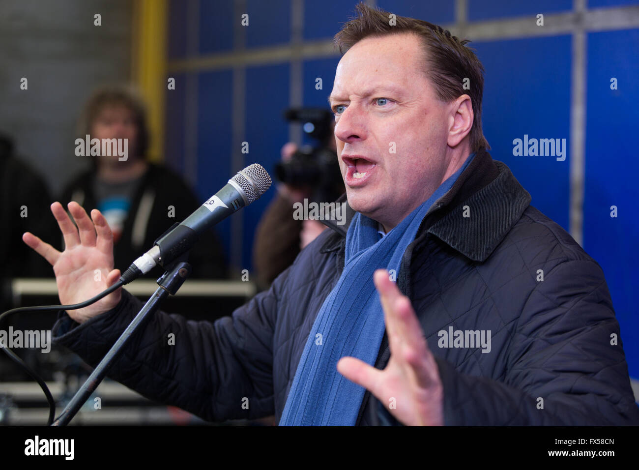 Jason McCartney, Conservative MP for Colne Valley in West Yorkshire, at a protest in Huddersfield. Stock Photo