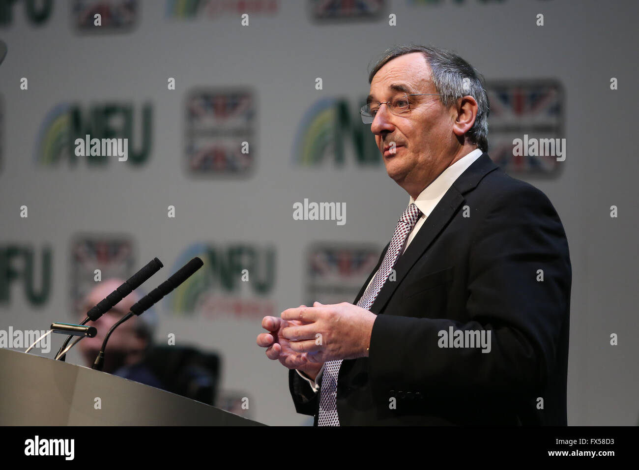 NFU President Meurig Raymond speaks during the 2016 NFU conference at the International Convention Centre in Birmingham. Stock Photo